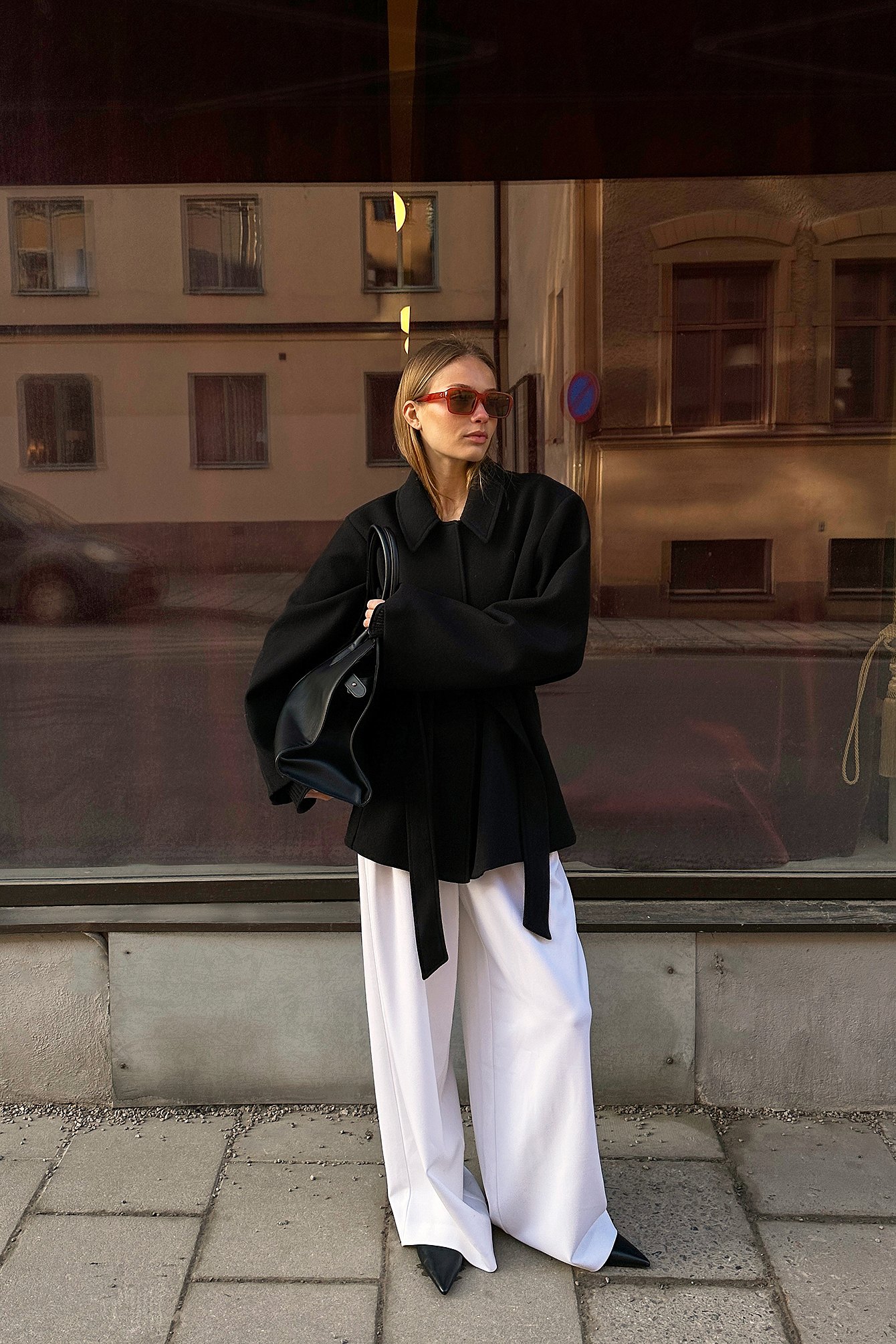 Wide high waist suit pants white — byxor med fickor från NA-KD