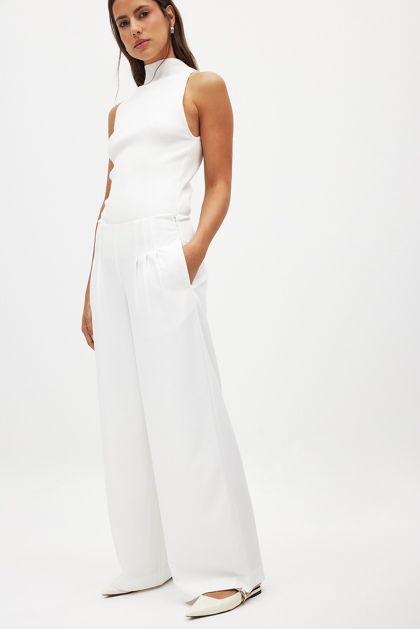 NA-KD Wide Mid Waist Trousers - Work Trousers - Offwhite - EU 32 - NA-KD / NAKD