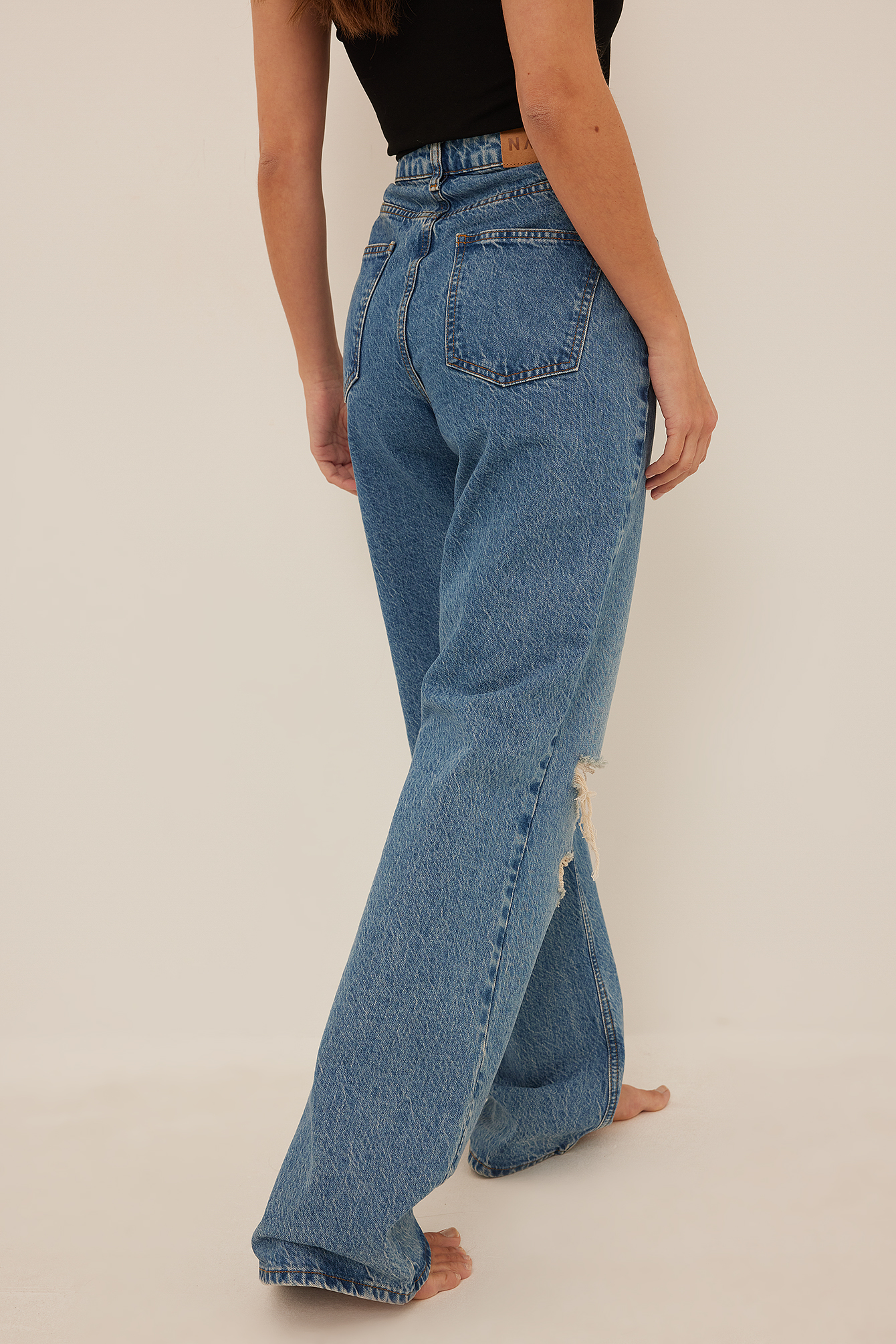 Wide Leg Distressed Denim Blue | na-kd.com