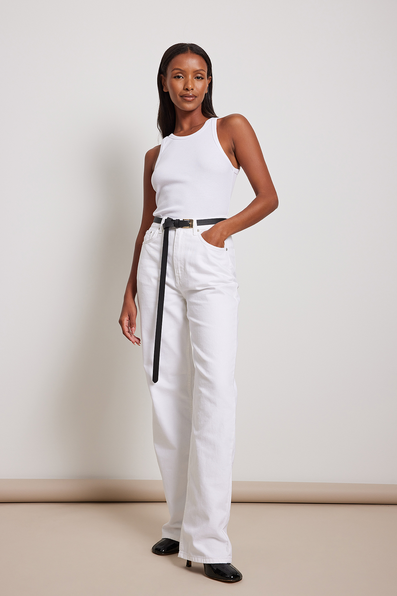 Wide Leg High Waisted Denim White