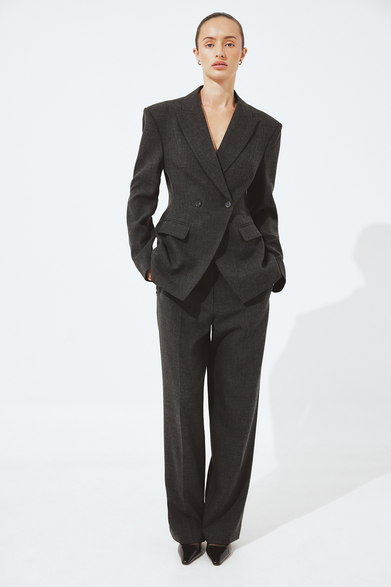 NA-KD Broek met wijde pijpen en halfhoge taille - Kostuum - Grijs - EU 32 - NA-KD / NAKD