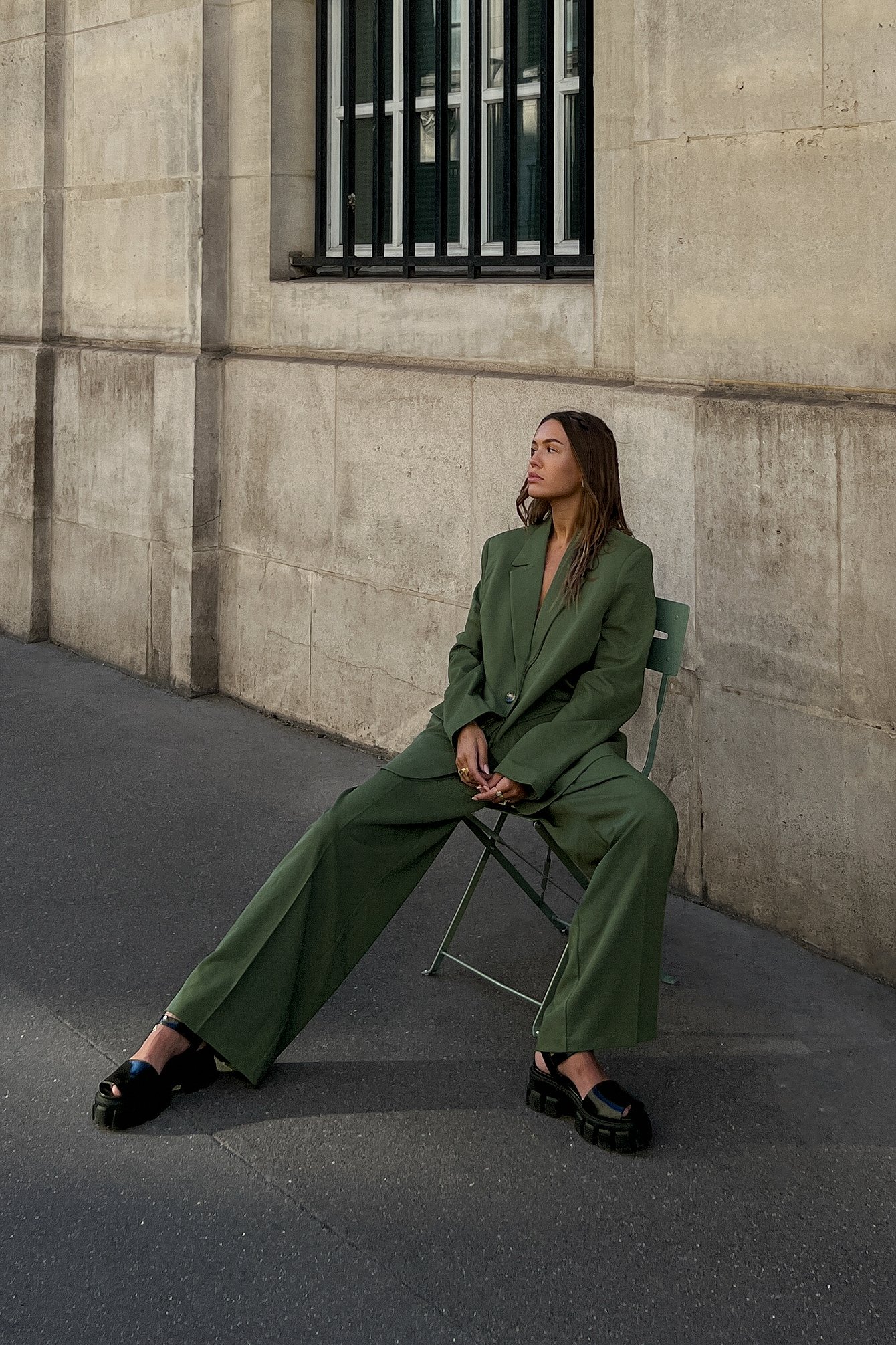 Forest Green Wide Leg Suit Trousers