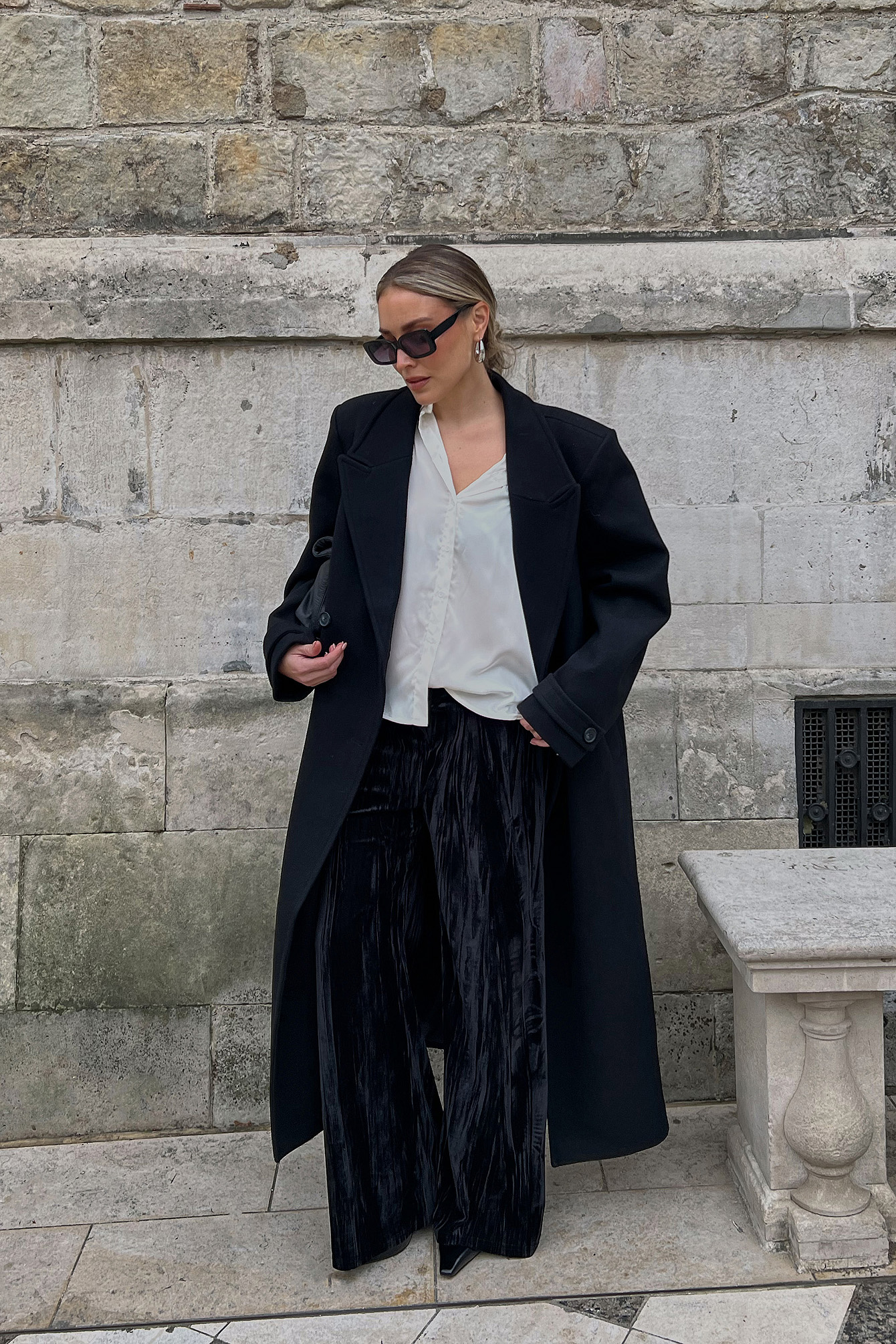 Michaela Delér x NA-KD Wide Leg Velvet Trousers - Wide Leg Pants - Black - S (EU 34-36) - NA-KD / NAKD