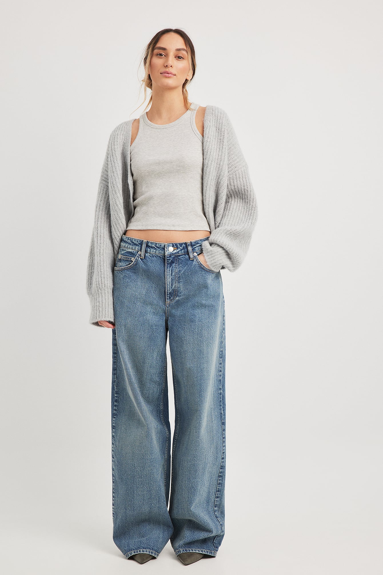 NA-KD Low Waist Wide Leg Jeans - Low Waisted Jeans - Blue - EU 38 - NA-KD / NAKD