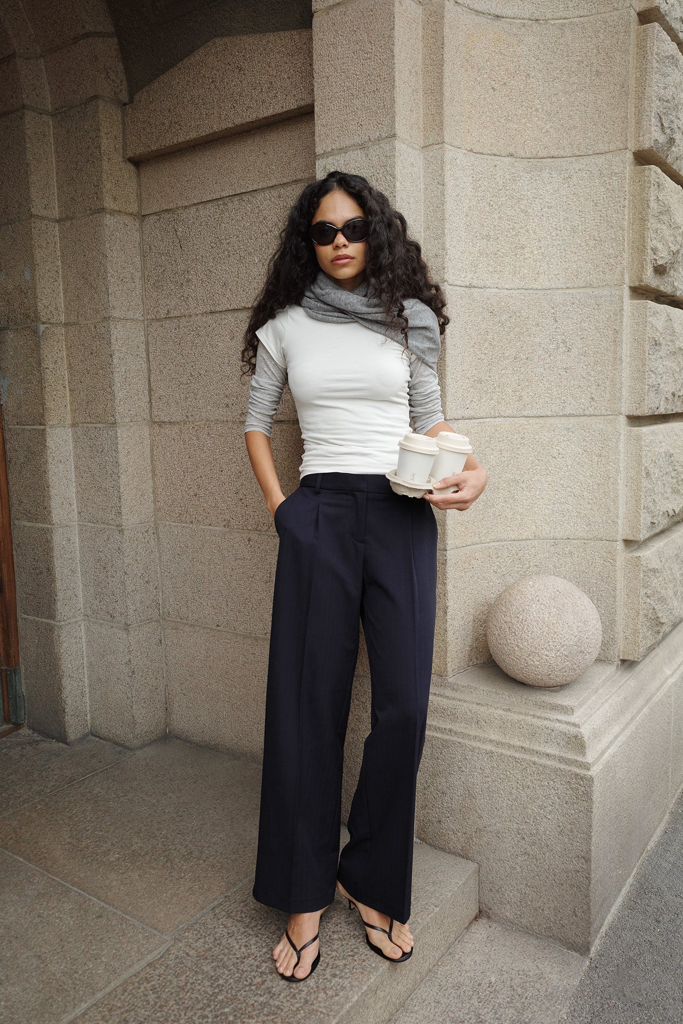 Wide Low Waist Suit Pants - Low waist Pants - Navy - 34 - NA-KD / NAKD
