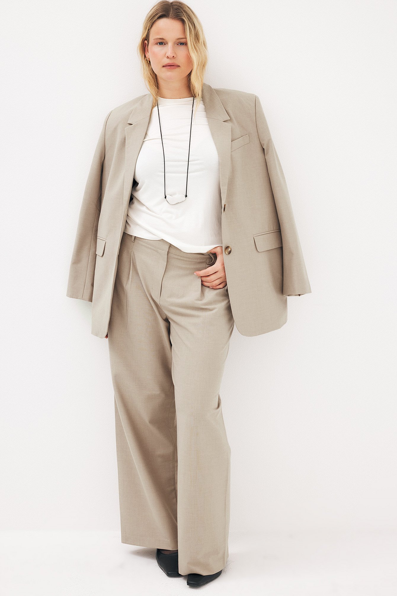 NA-KD Gemêleerde broek met halfhoge taille - Business broek dames - Beige - EU 36 - NA-KD / NAKD