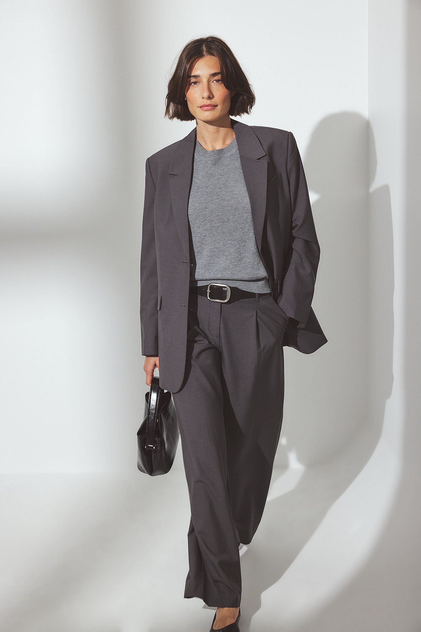 NA-KD Wide Mid Waist Pants - Work Trousers - Grey - EU 32 - NA-KD / NAKD