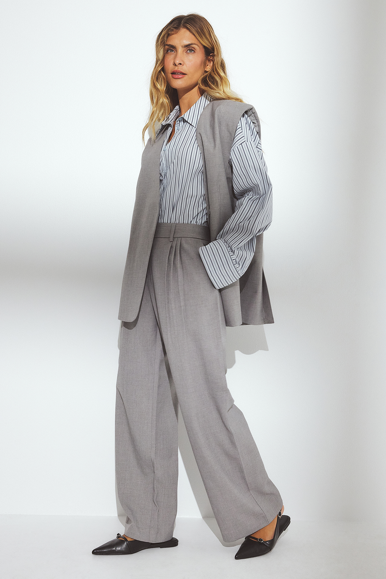 NA-KD Wide Mid Waist Suit Pants - Work Trousers - Grey - EU 40 - NA-KD / NAKD