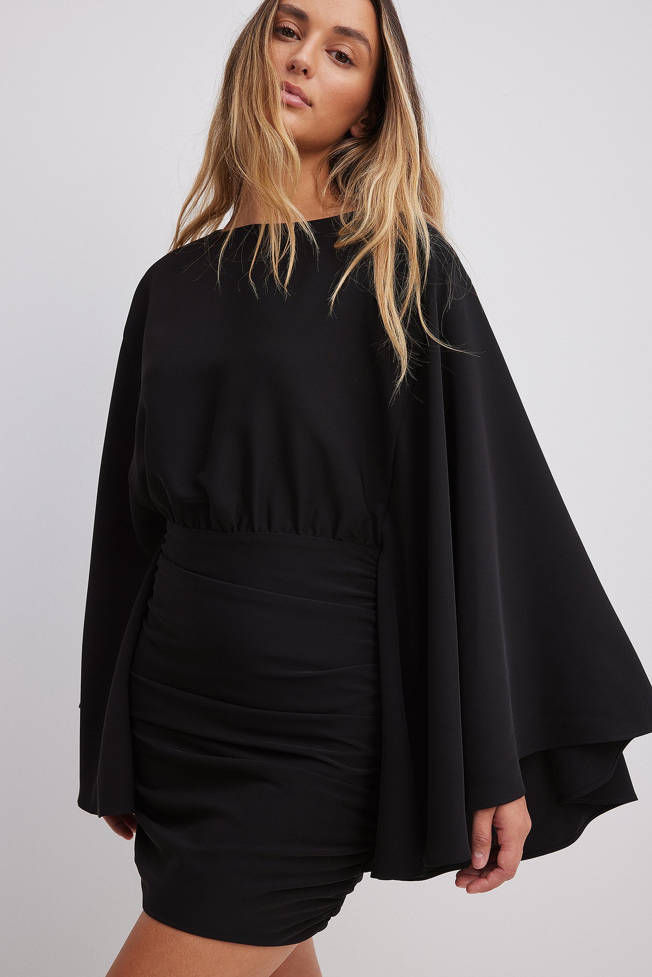 Wide Sleeve Draped Mini Dress Black | NA-KD Wide Sleeve Draped Mini Dress Black | NA-KD