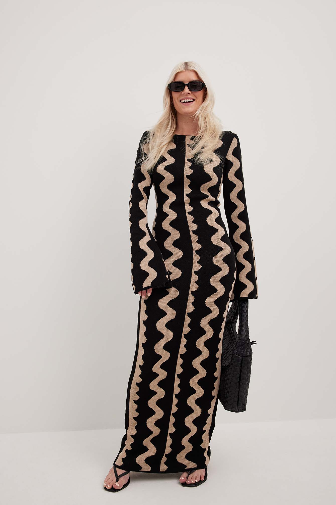 Wide Sleeve Knitted Maxi Dress Multicolor | NA-KD Wide Sleeve Knitted Maxi Dress Multicolor | NA-KD