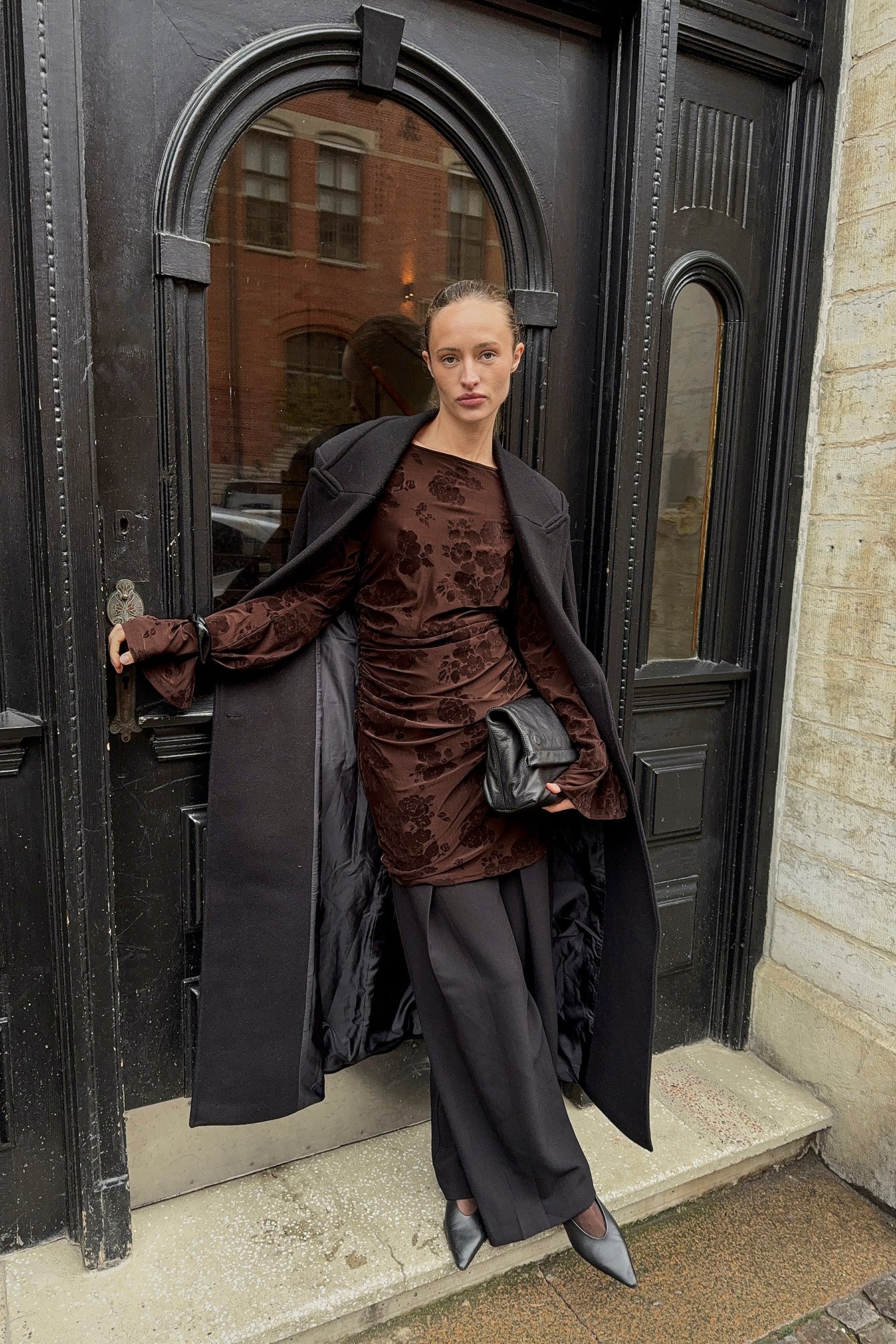 NA-KD Wide Sleeve Mini Dress - Party Dresses - Brown - XS (EU 32) - NA-KD / NAKD