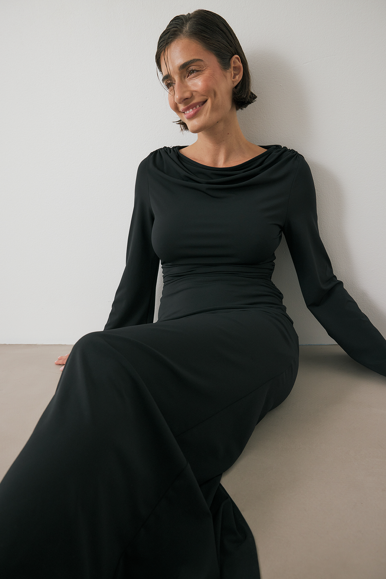 Soft Line Draped Maxi Dress Brown | NA-KD Soft Line Draped Maxi Dress Brown | NA-KD