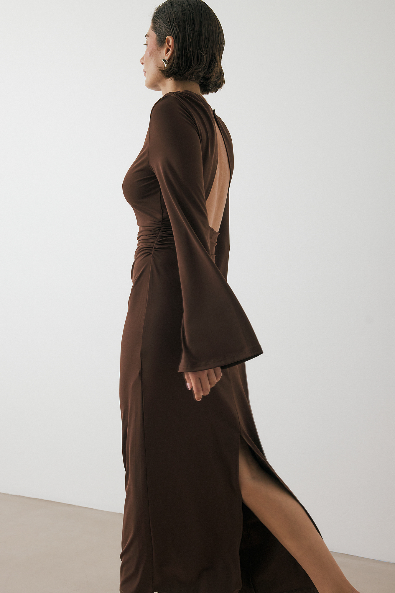 nakd brown maxi dress Open Back Lace Detail Knitted Maxi Dress Brown