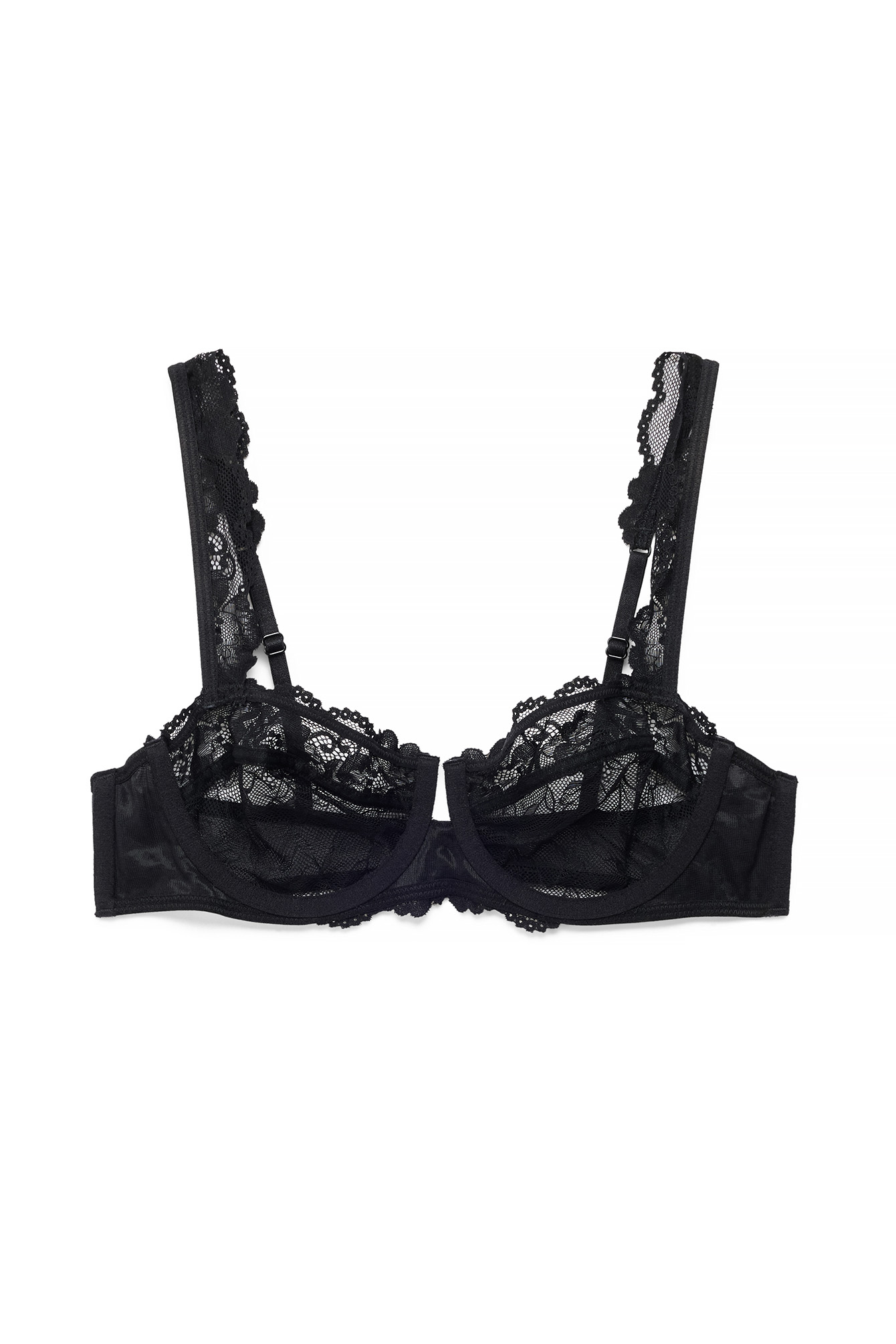 Black Wide Strap Lace Balconette Bra