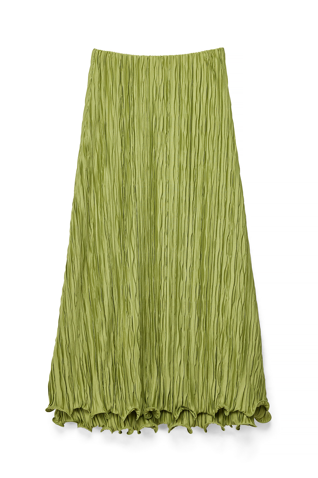 Green Flounced Hem Maxi Skirt