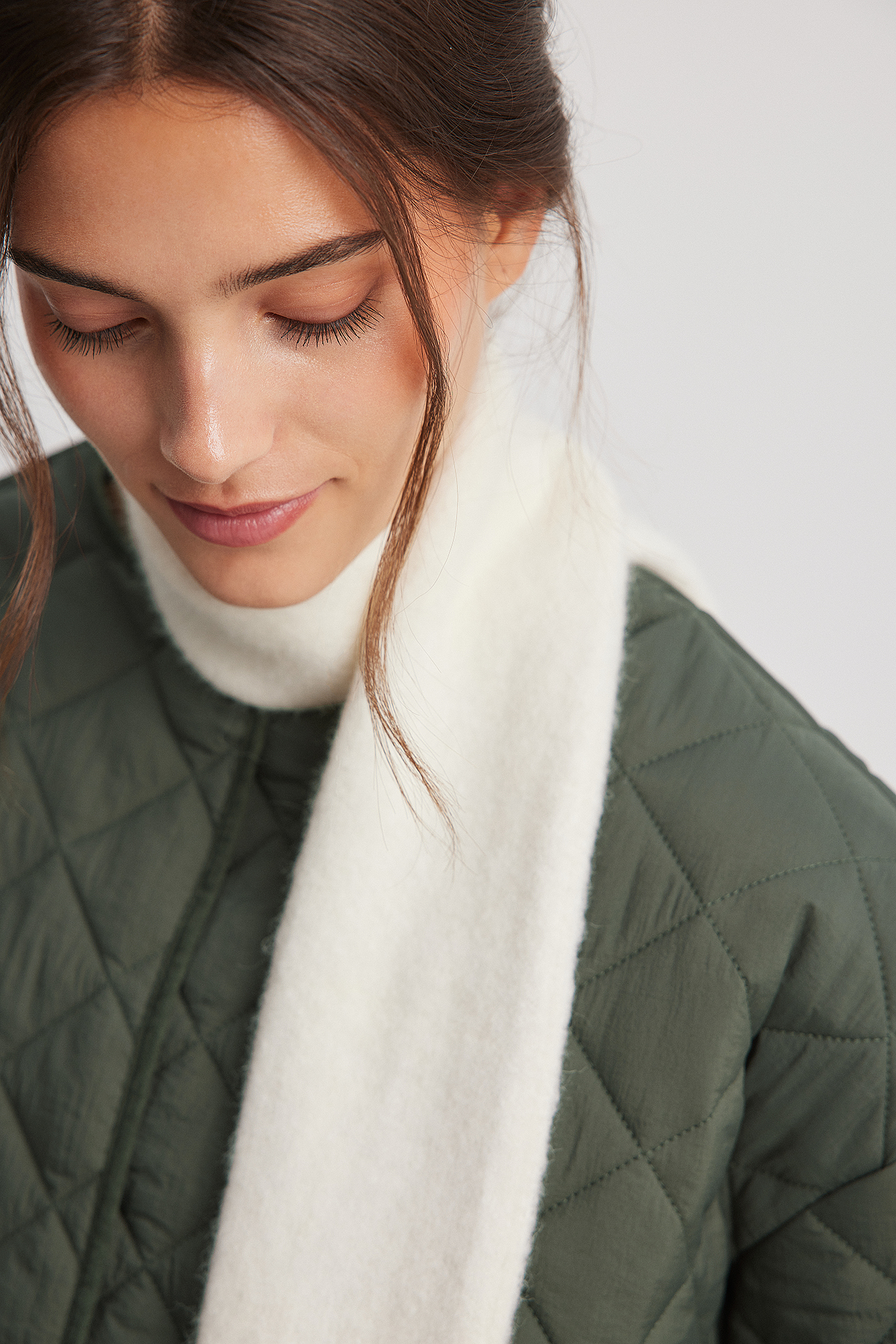 Wool Blend Knitted Scarf White Na Kd