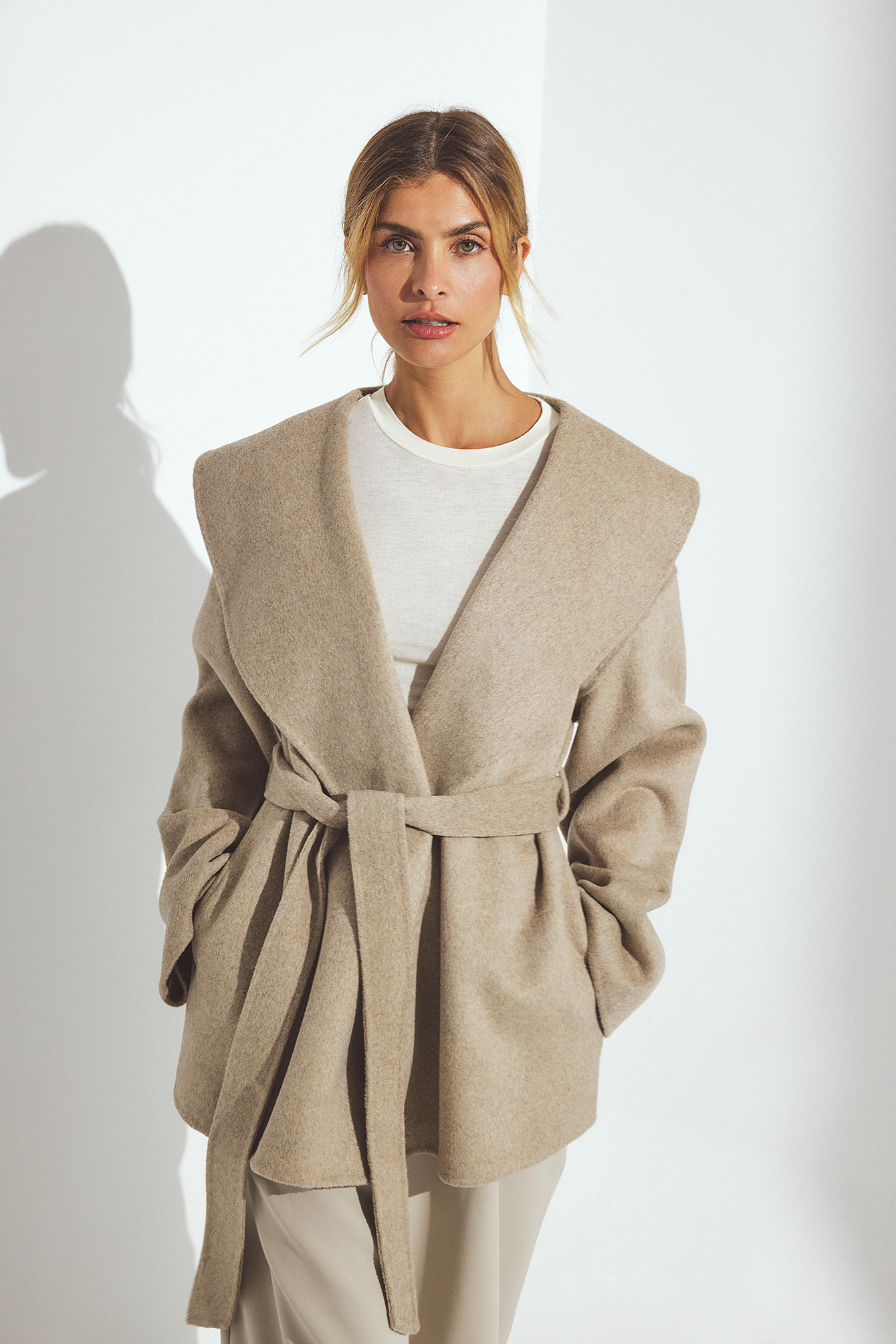 Wool Blend Belted Short Coat Beige | NA-KD
