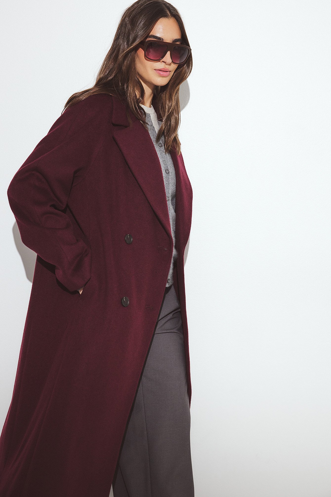 NA-KD Wool Blend Oversized Coat - Premium Quality - Burgundy - EU 36 - NA-KD / NAKD