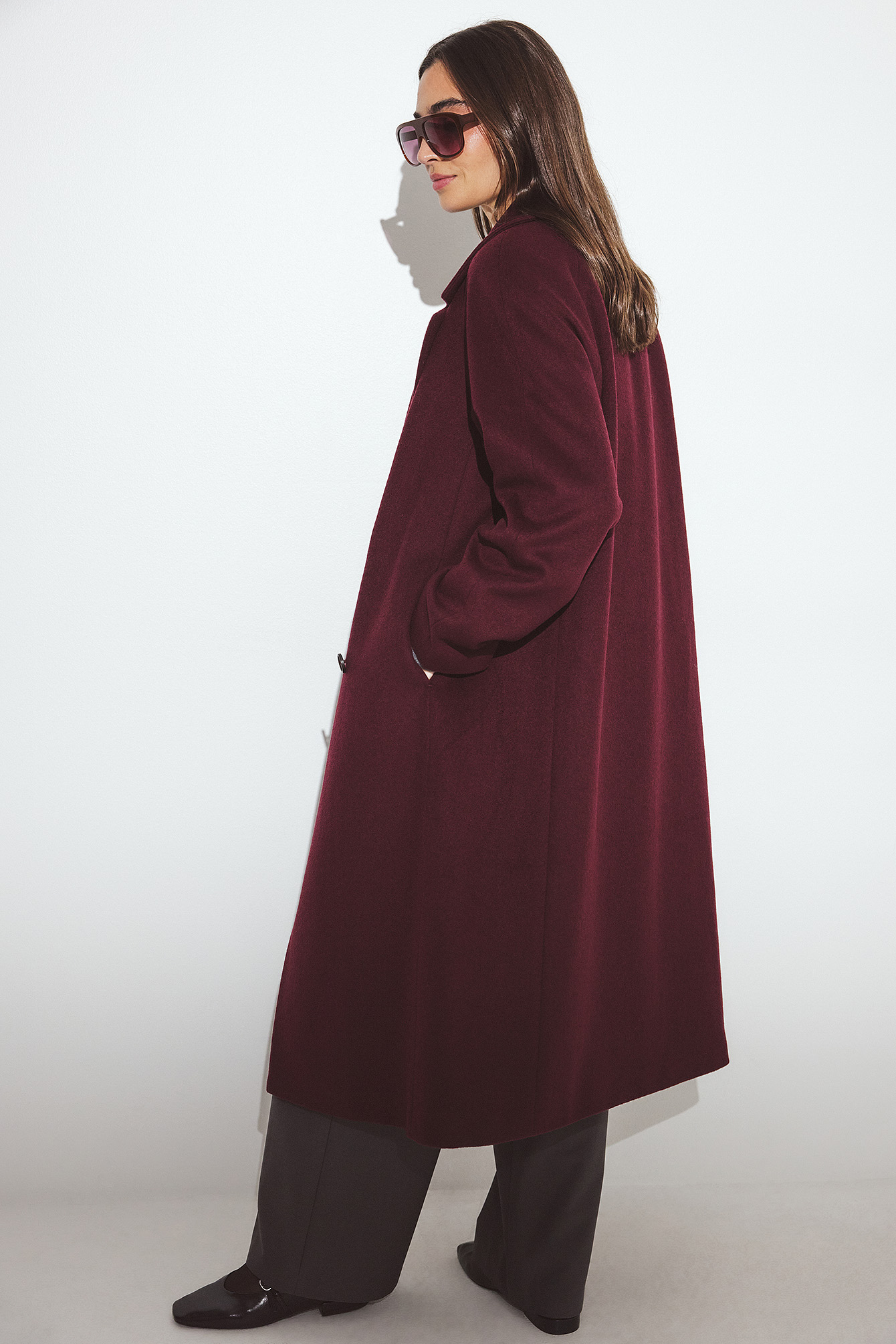 Wool Blend Oversized Coat - Premium Quality - Burgundy - EU 38 - NA-KD / NAKD