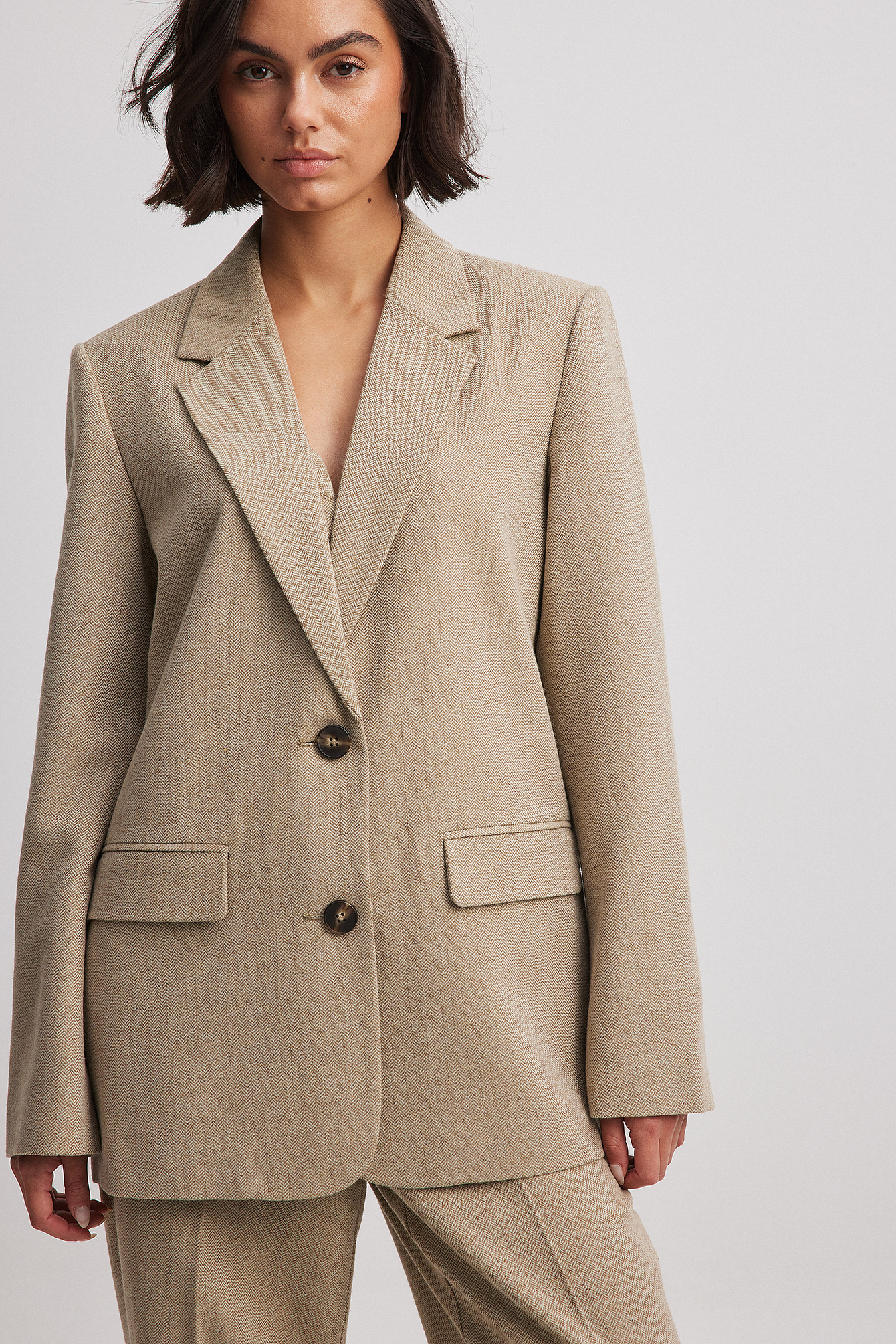 Wool Blend Herringbone Blazer Beige NA-KD