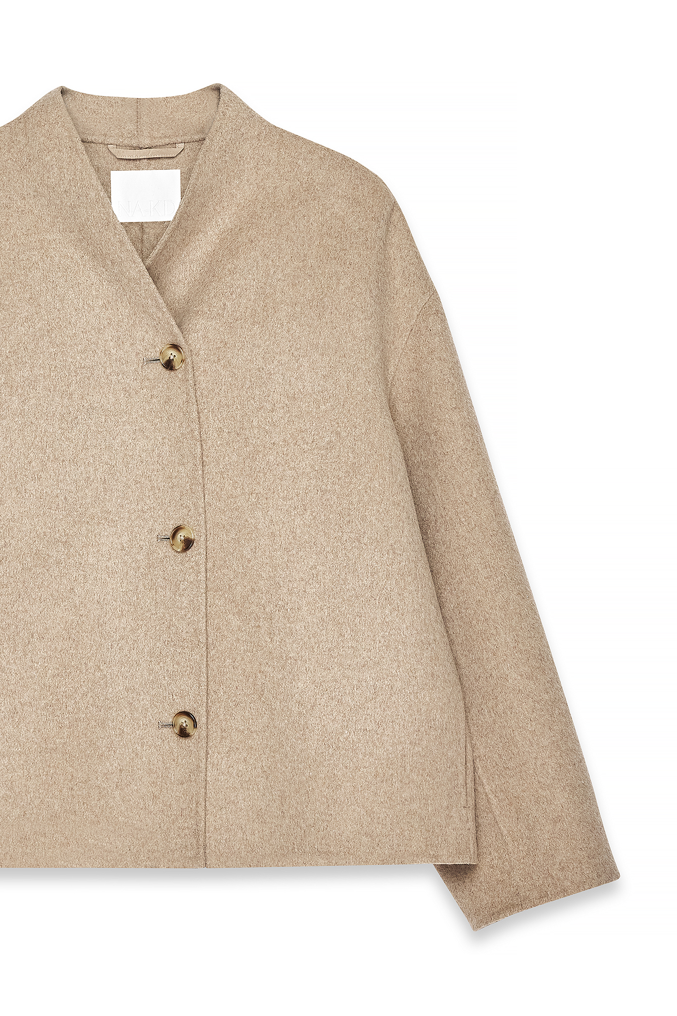 Wool Blend Scarf Detail Short Coat Beige | NA-KD
