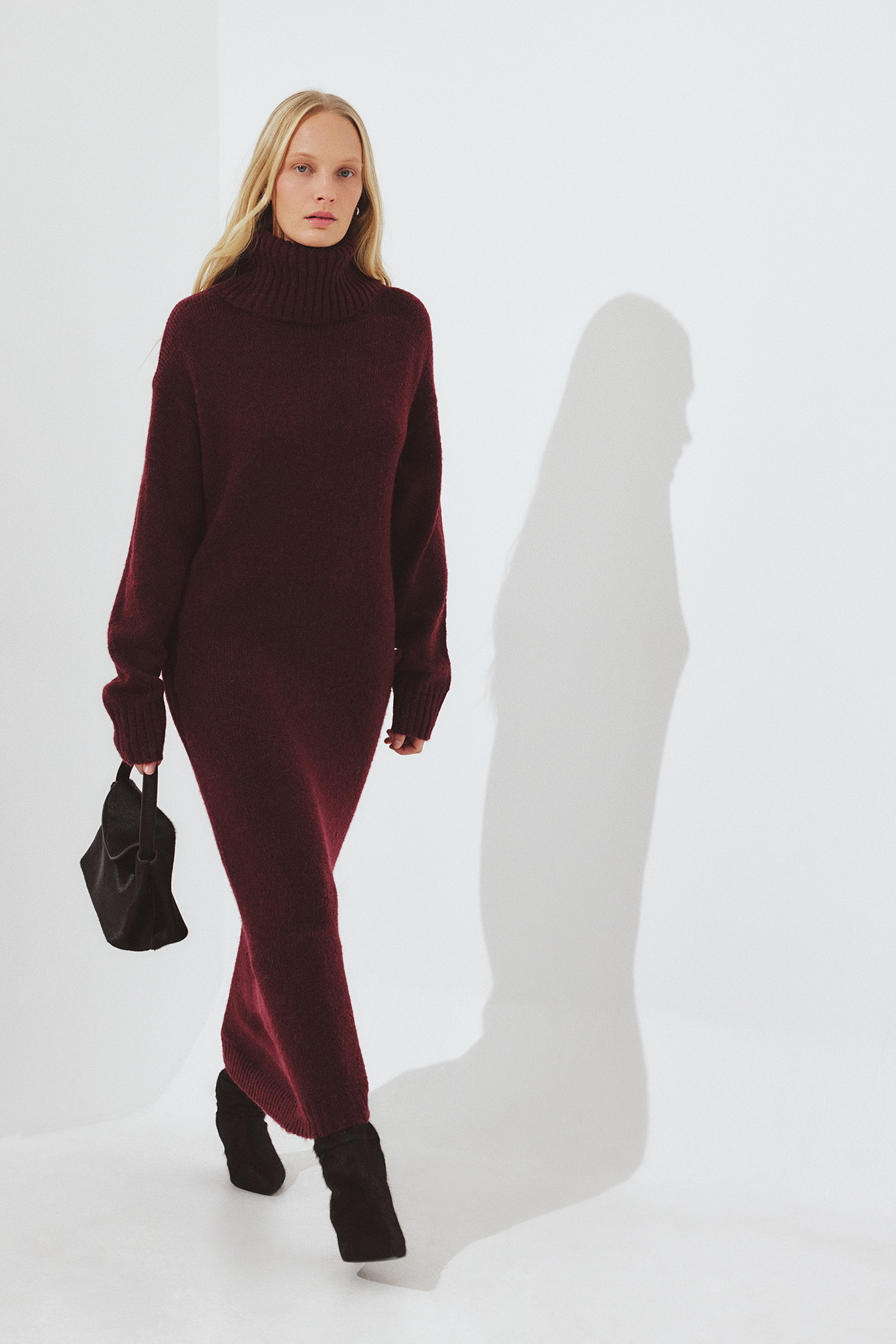 NA-KD Wool Blend Knitted Midi Dress - Basic Dresses - Burgundy - M (EU 38-40) - NA-KD / NAKD