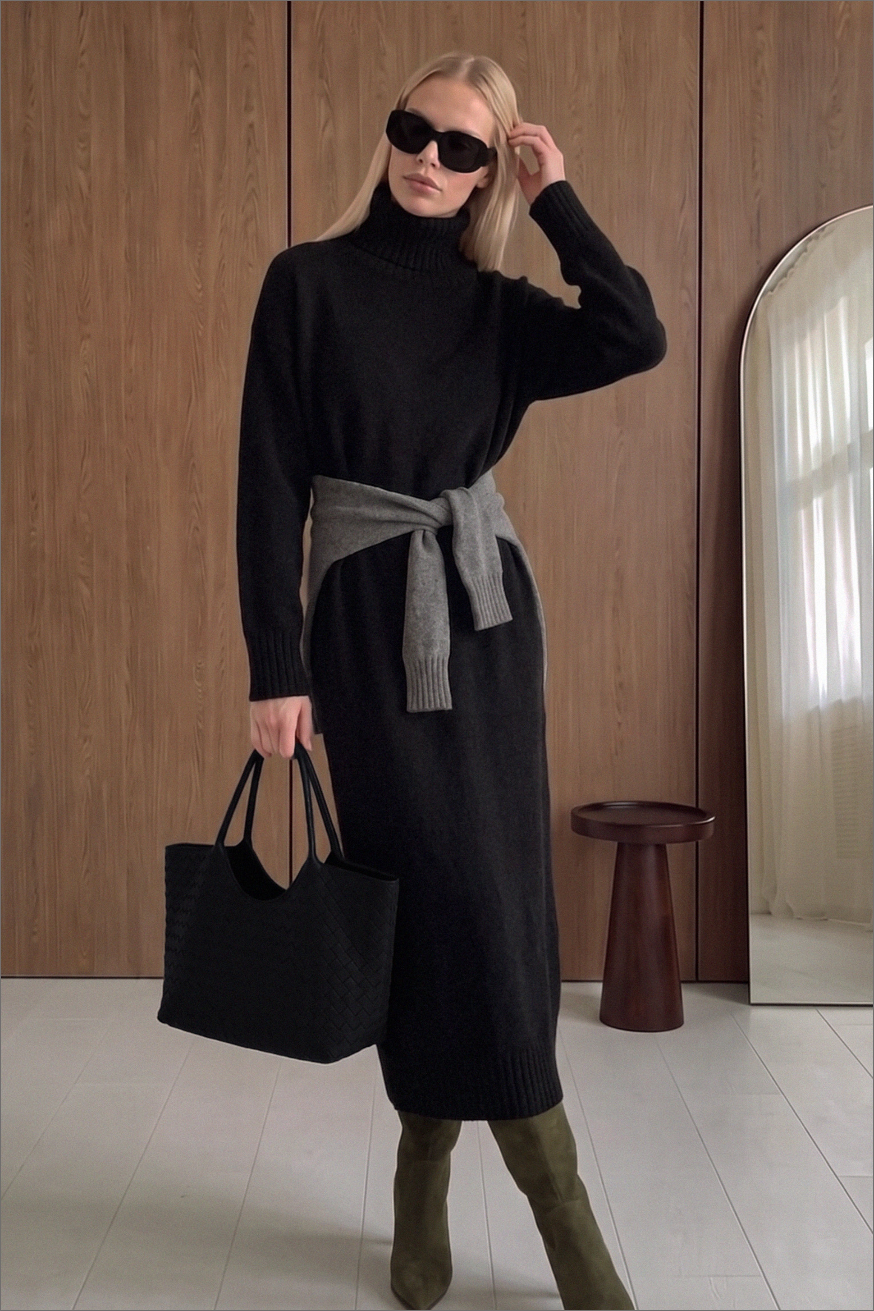Wool Blend Knitted Midi Dress - Basic Dresses - Black - S - NA-KD / NAKD