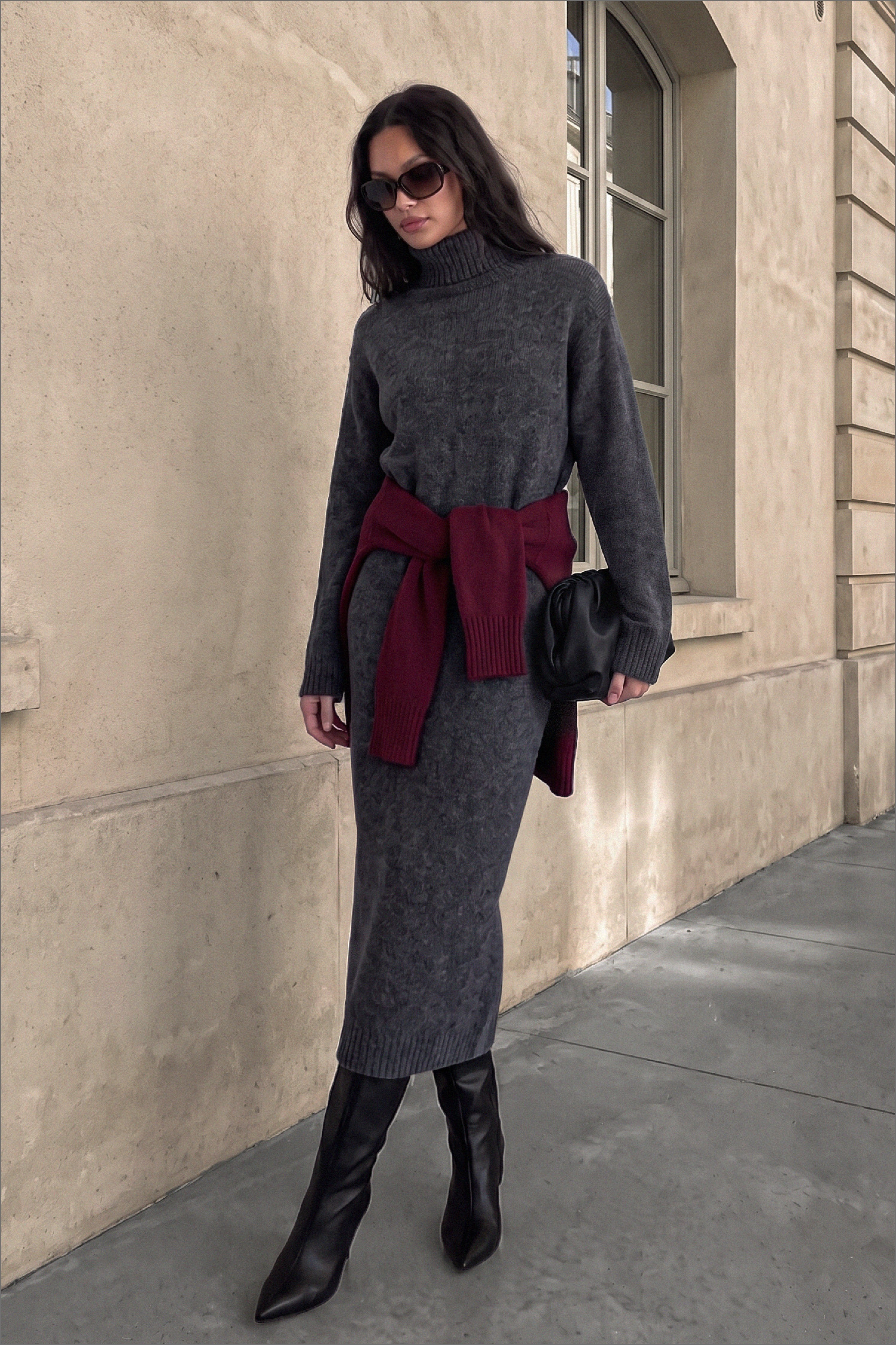Wool Blend Knitted Midi Dress - Basic Dresses - Grey - XS - NA-KD / NAKD
