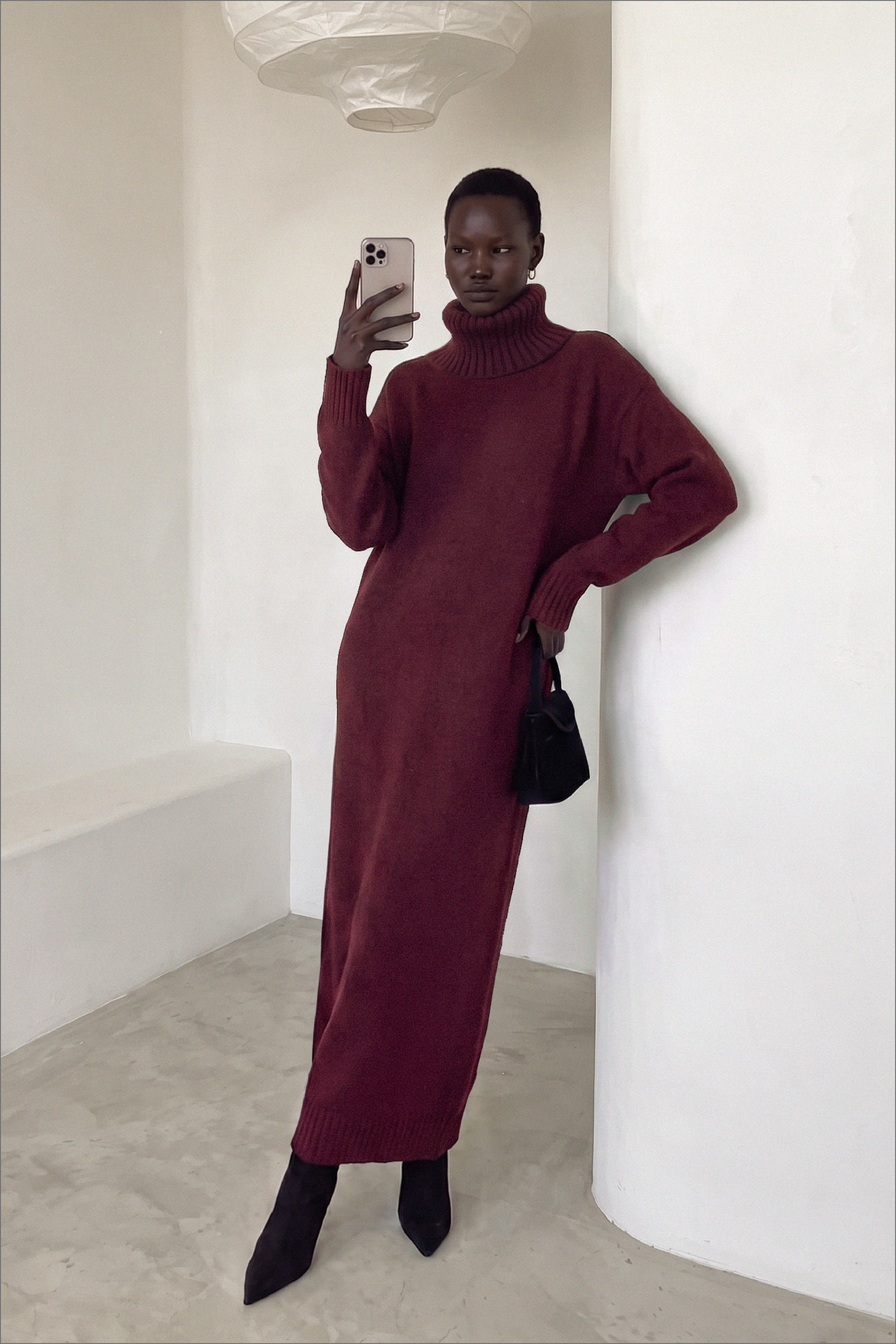Wool Blend Knitted Midi Dress - Basic Dresses - Burgundy - XS - NA-KD / NAKD