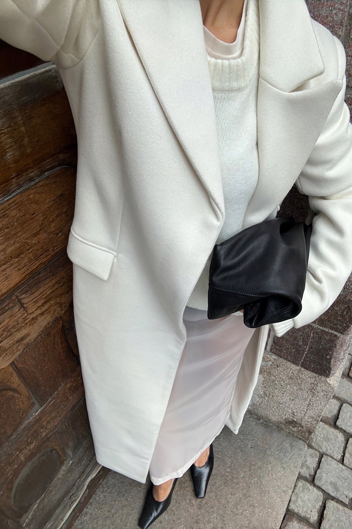 Lovisa Worge x NA-KD Wool Blend Marked Waist Maxi Coat - Coats - White - EU 36 - NA-KD / NAKD