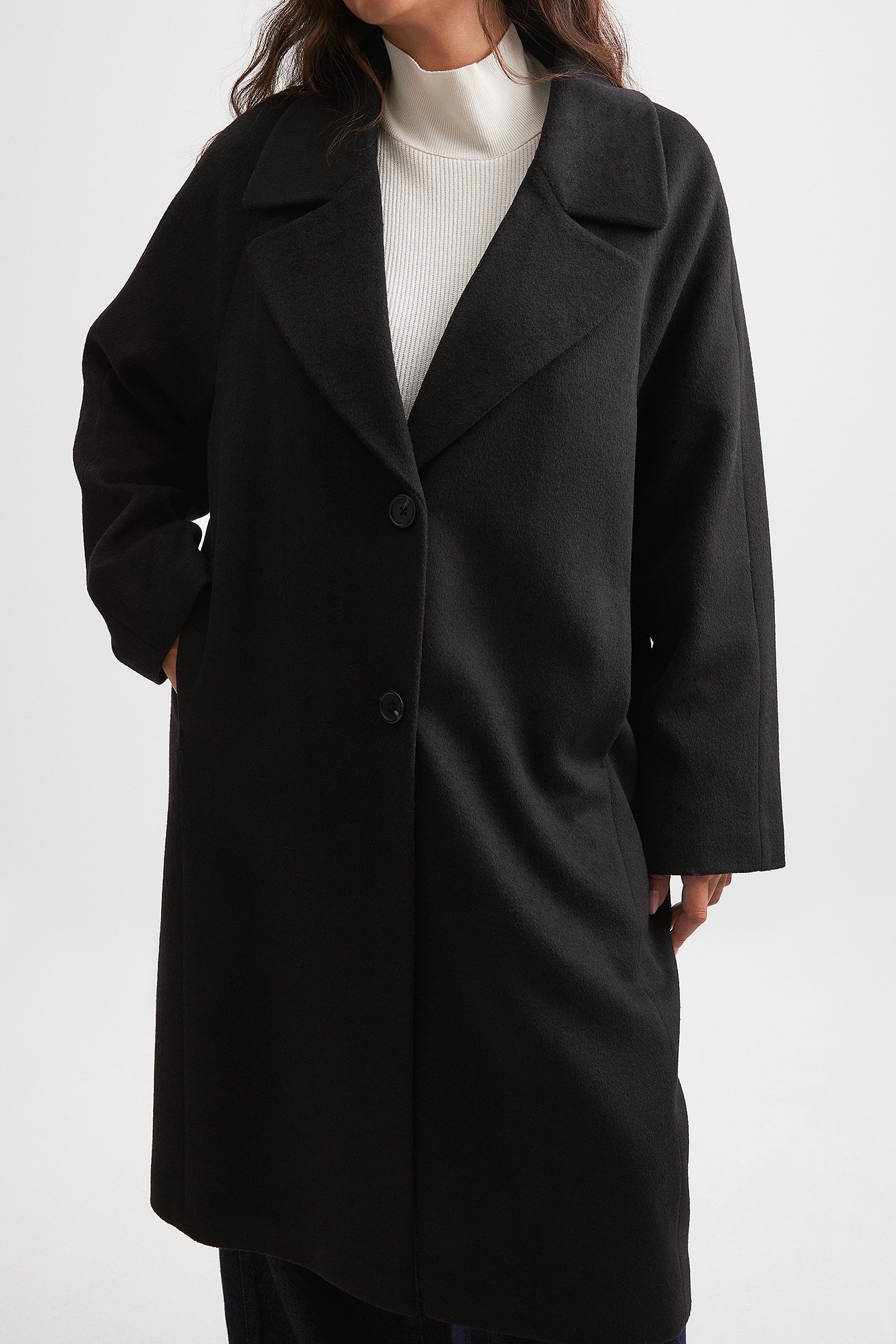 na-kd oversize mantel aus wollmischung - black
