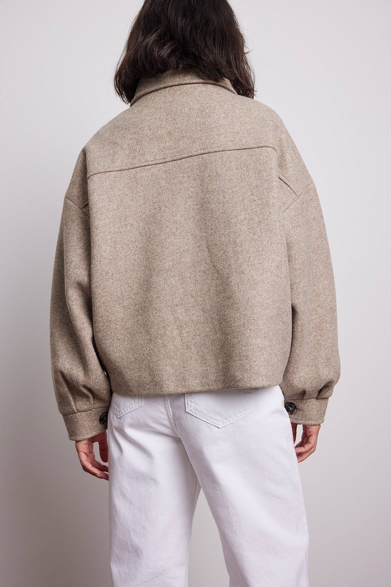 Wool Blend Oversized Short Jacket Beige | na-kd.com