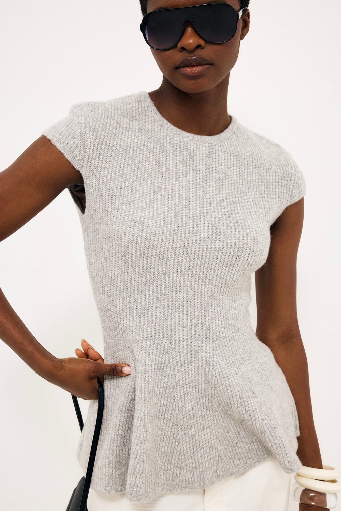 Wool Blend Rib Knitted Peplum Top Grey | NA-KD