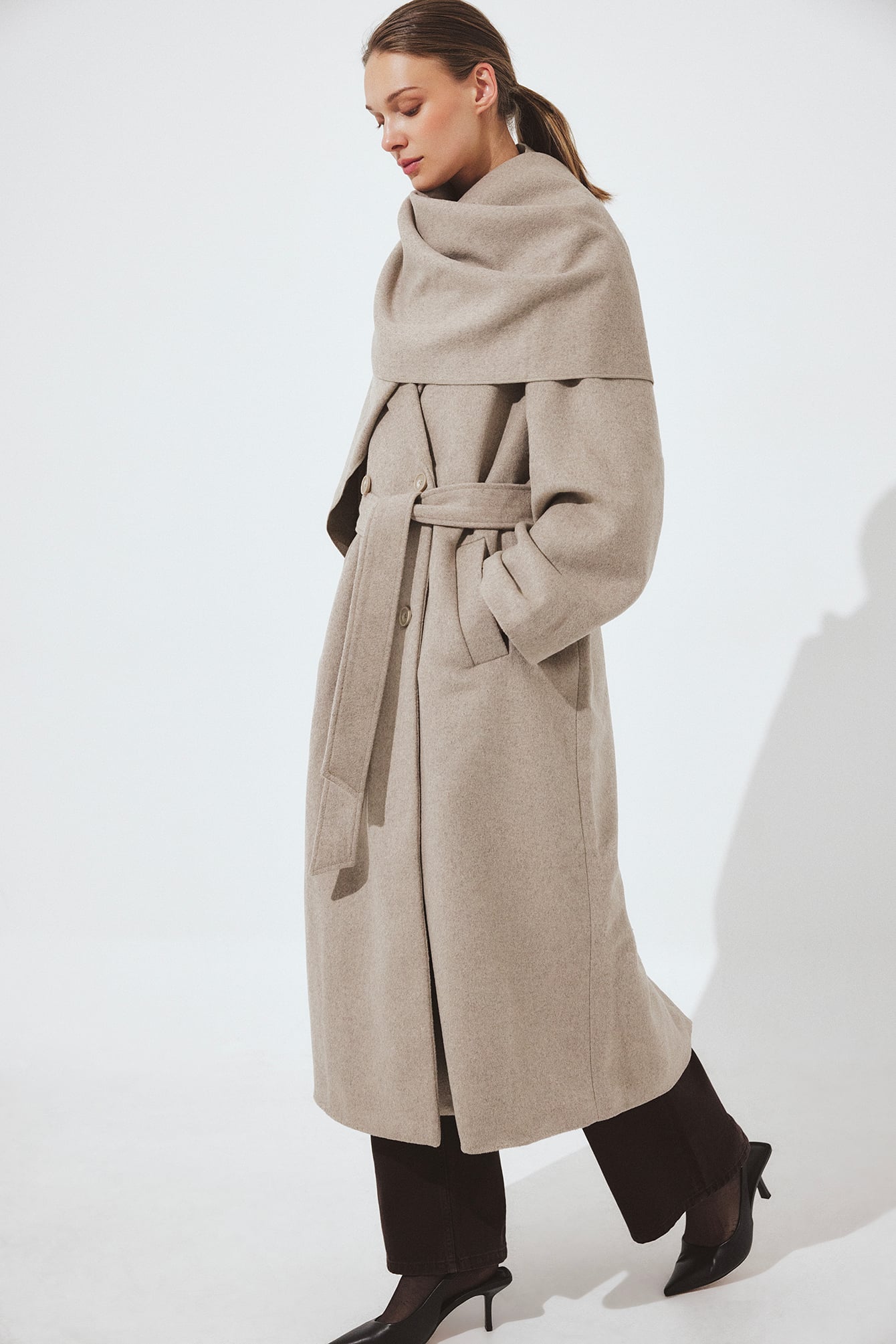 NA-KD Wollen jas met sjaaldetail - Winterjassen - Beige - EU 32 - NA-KD / NAKD