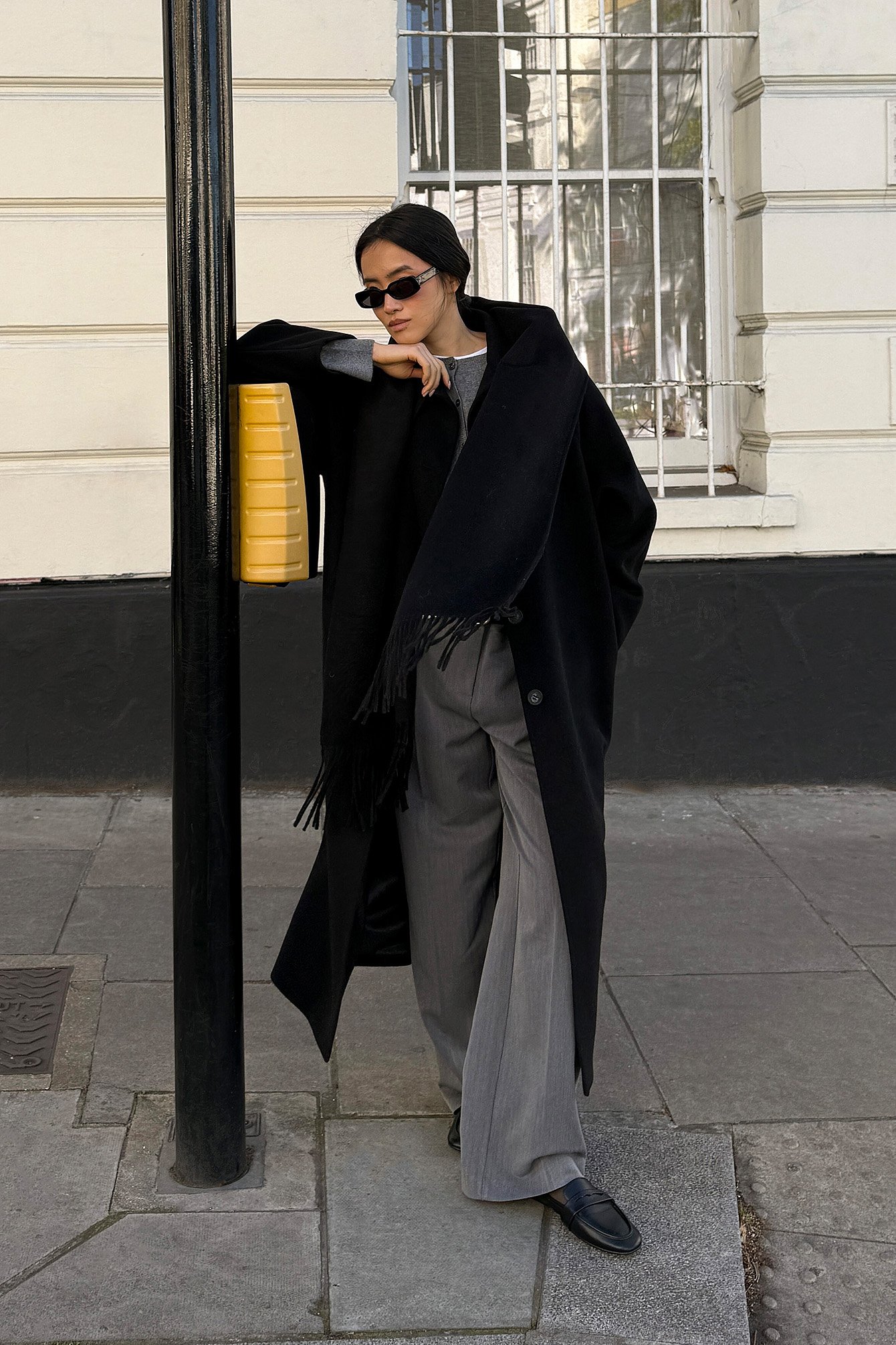 NA-KD Wool Blend Scarf Detail Long Coat - Winter Jackets - Black - EU 34 - NA-KD / NAKD