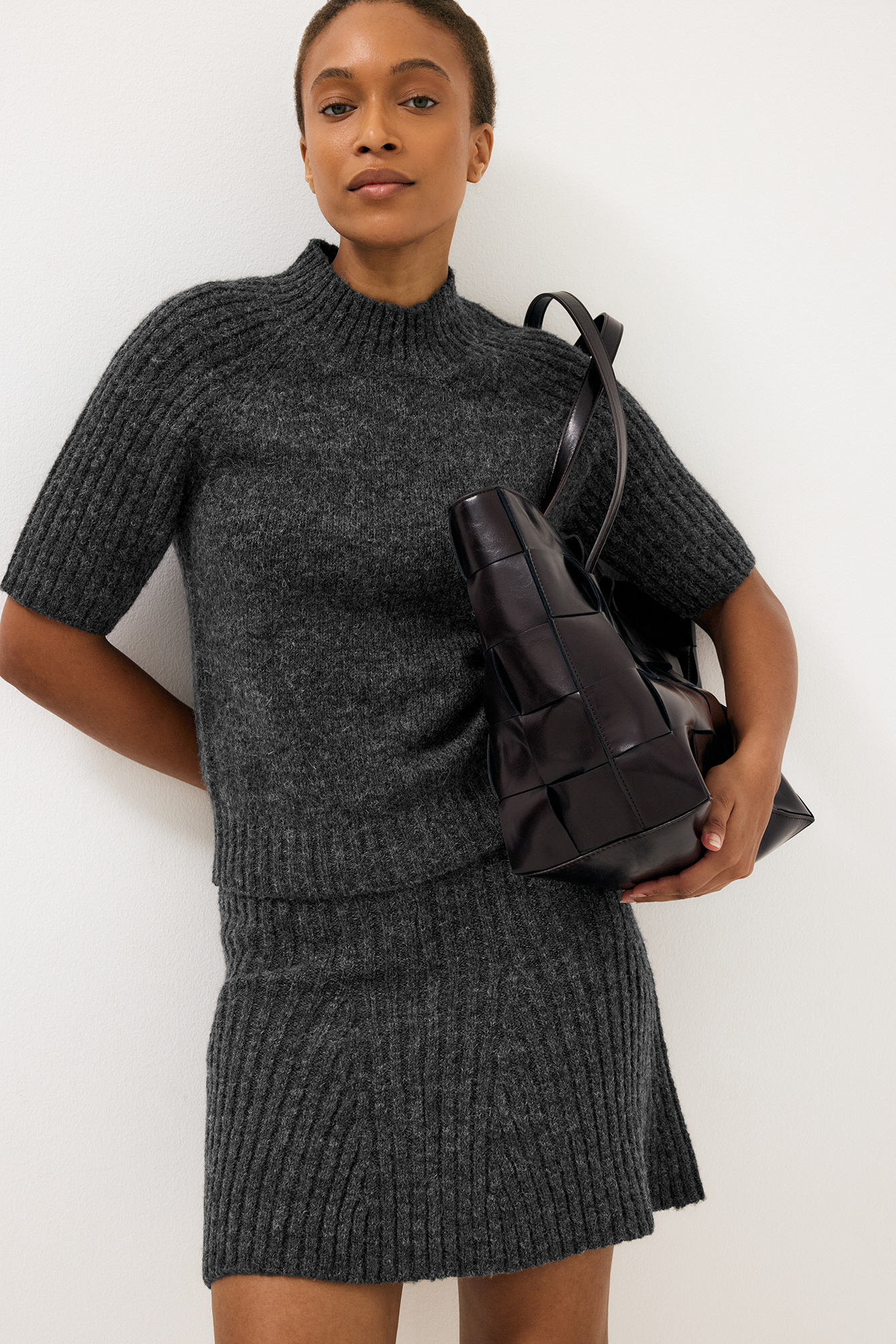 Wool Blend Knitted Mini Skirt Grey | NA-KD