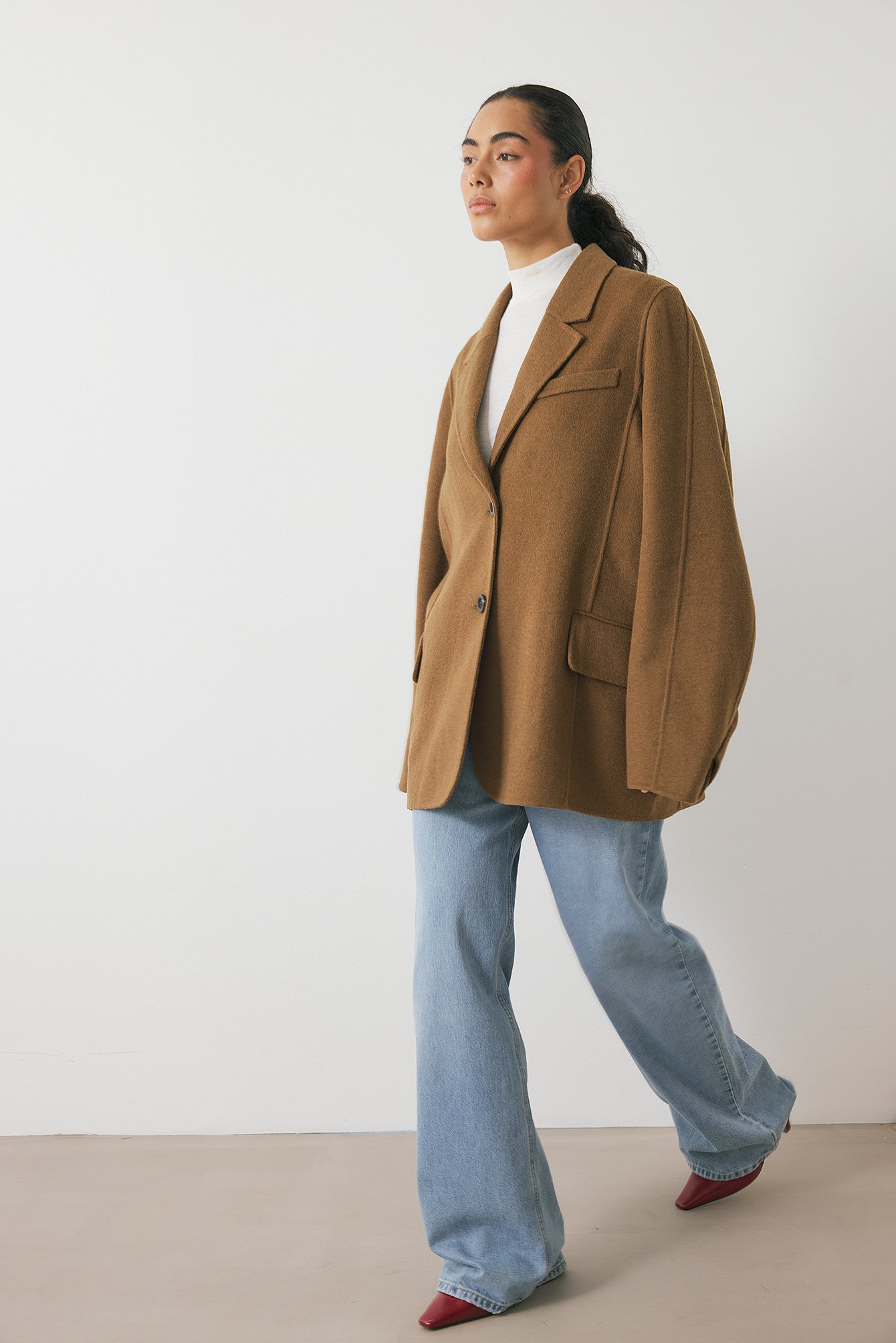 Premium Selection Oversized Wool Blend Sleeve Detail Short Coat - Coats - Brown - EU 36 - NA-KD / NAKD