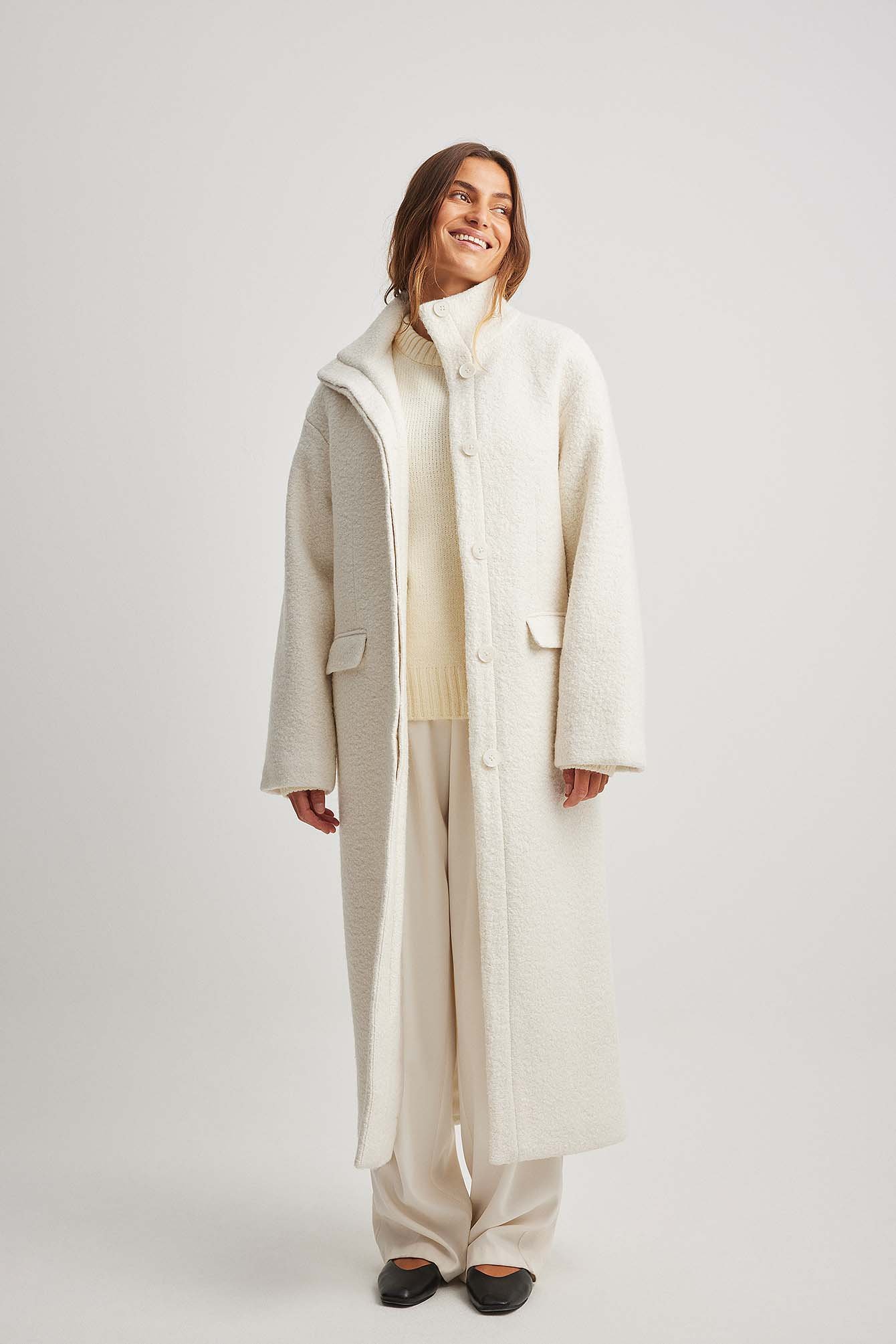 anna maria damm x na-kd wool blend structured coat - offwhite