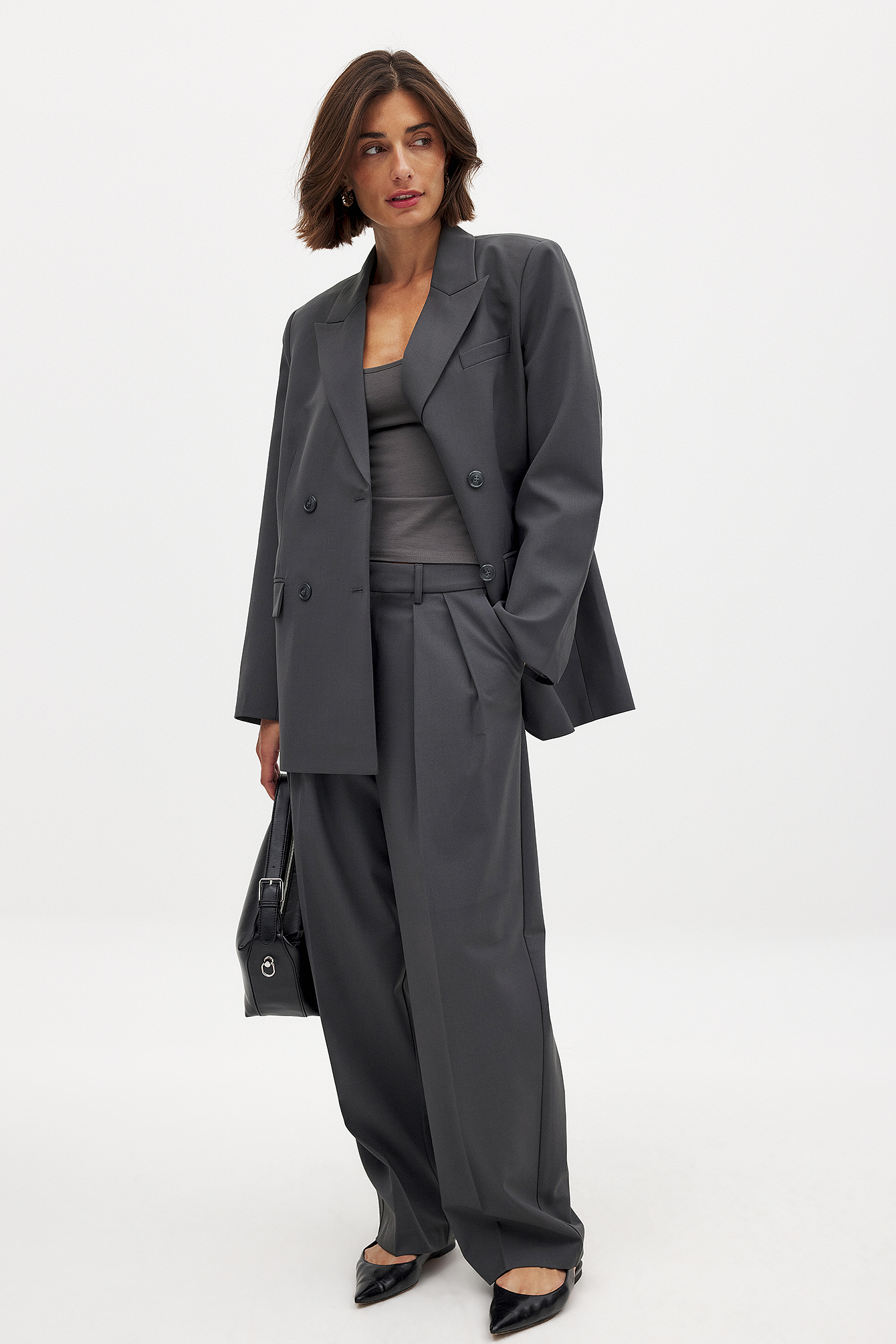 Wool blend wide leg pants