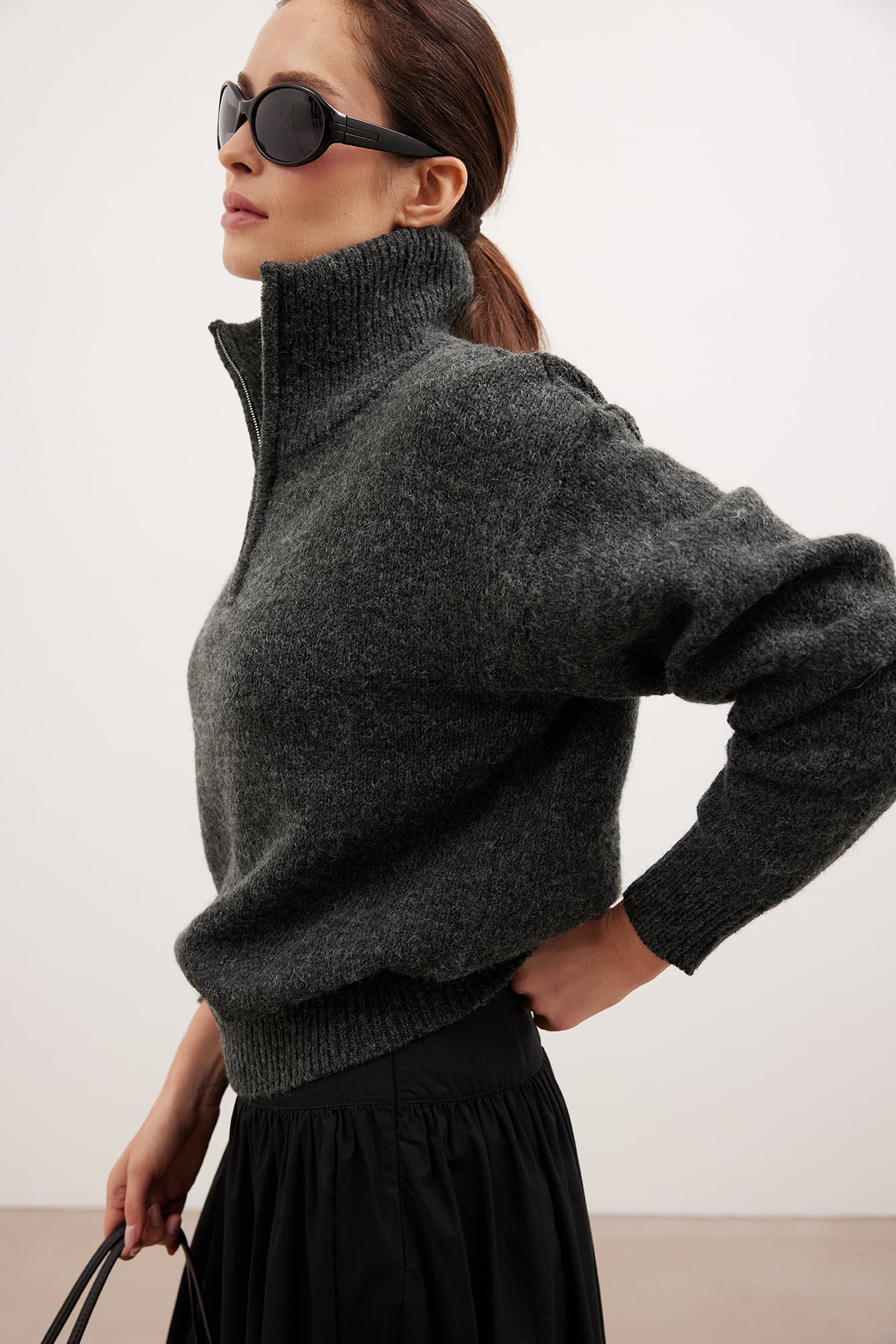 Wool Blend Zipper Sweater - Knitwear - Grey - XS - NA-KD / NAKD