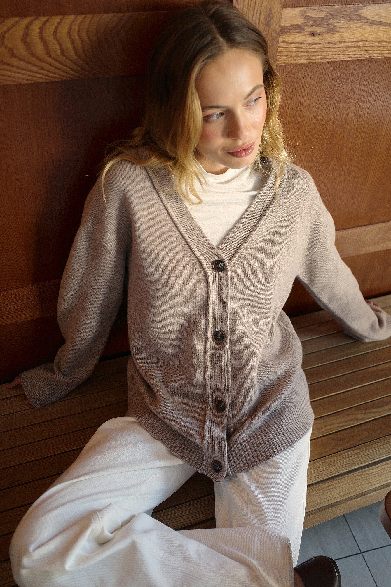 Premium Selection Oversize-Strickjacke aus Wollmischung - Premiumqualität - Beige - S (EU 34-36) - NA-KD / NAKD