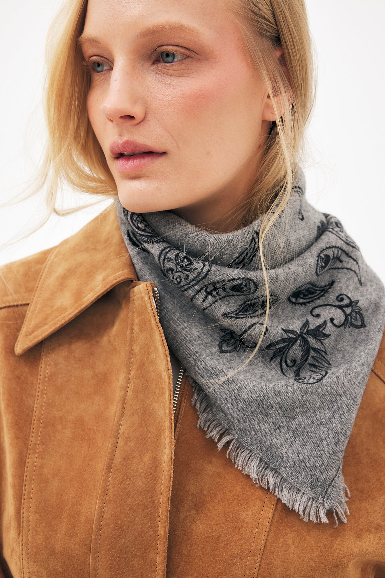 Wool Paisley Scarf Grey | NA-KD