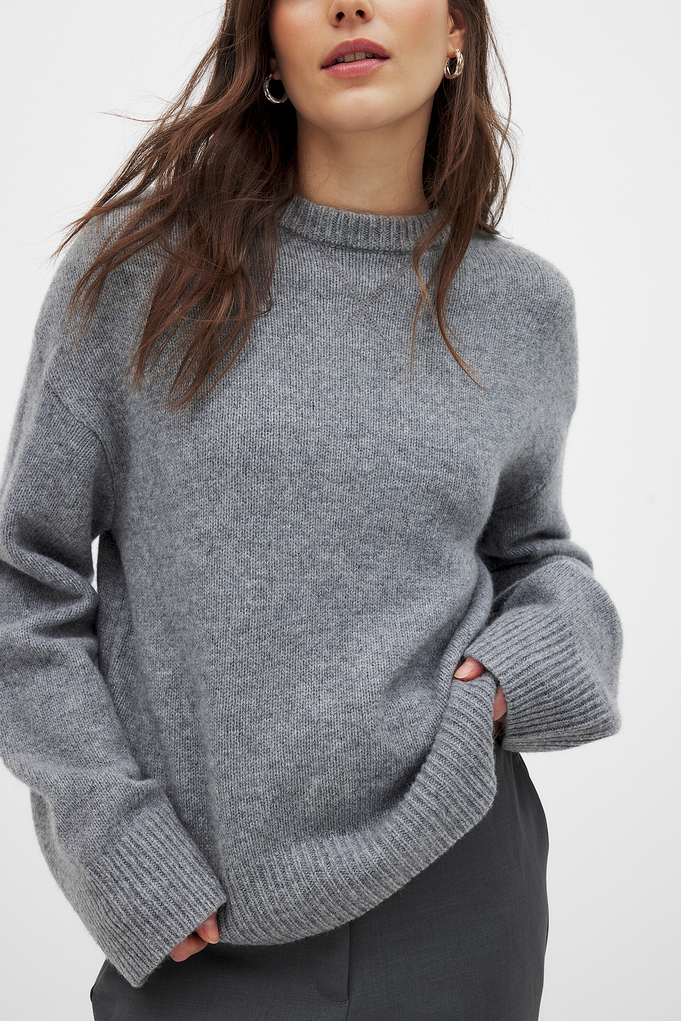 Wool V-detail Sweater Grey | NA-KD