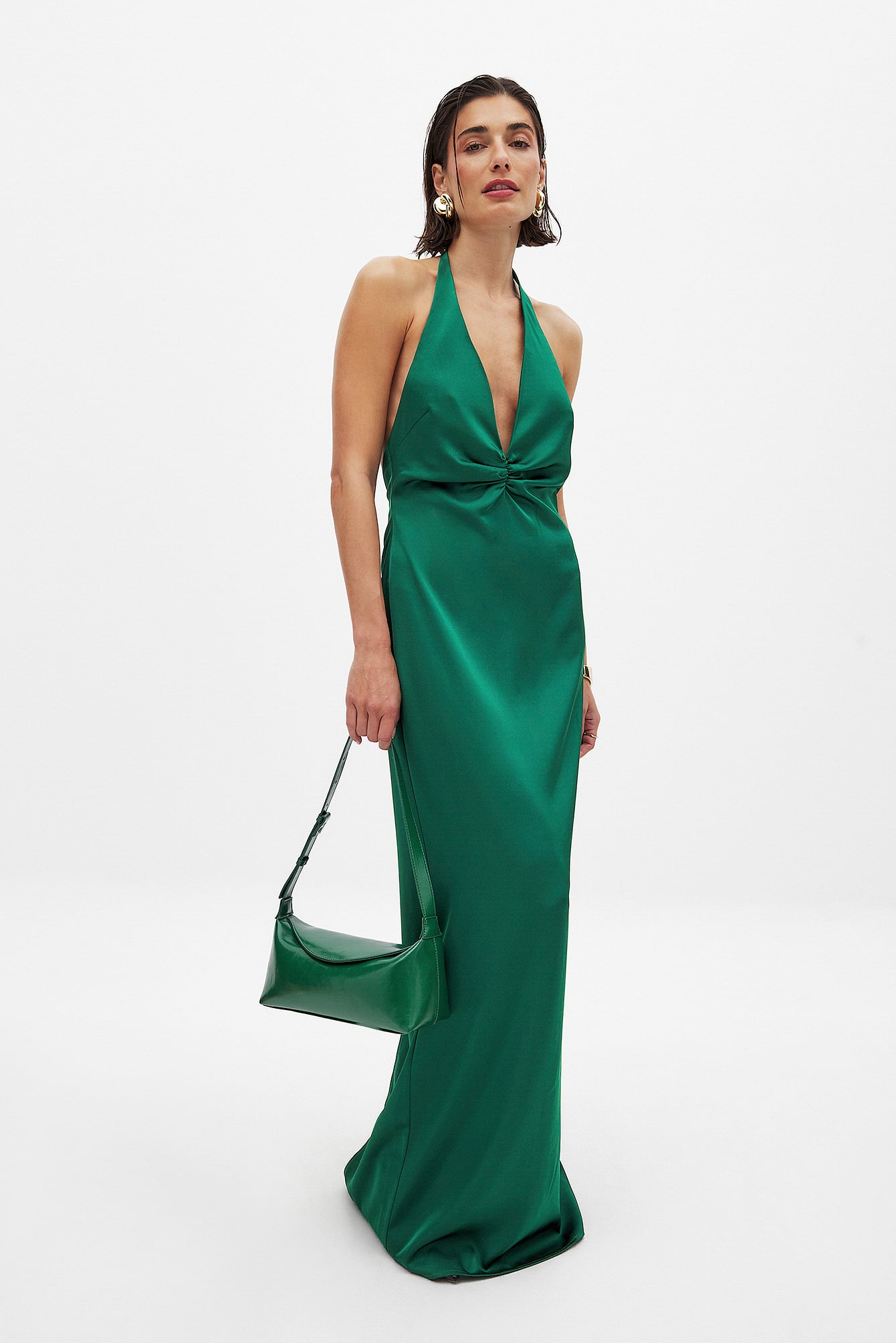 Woven Halterneck Satin Maxi Dress Green | NA-KD Woven Halterneck Satin Maxi Dress Green | NA-KD