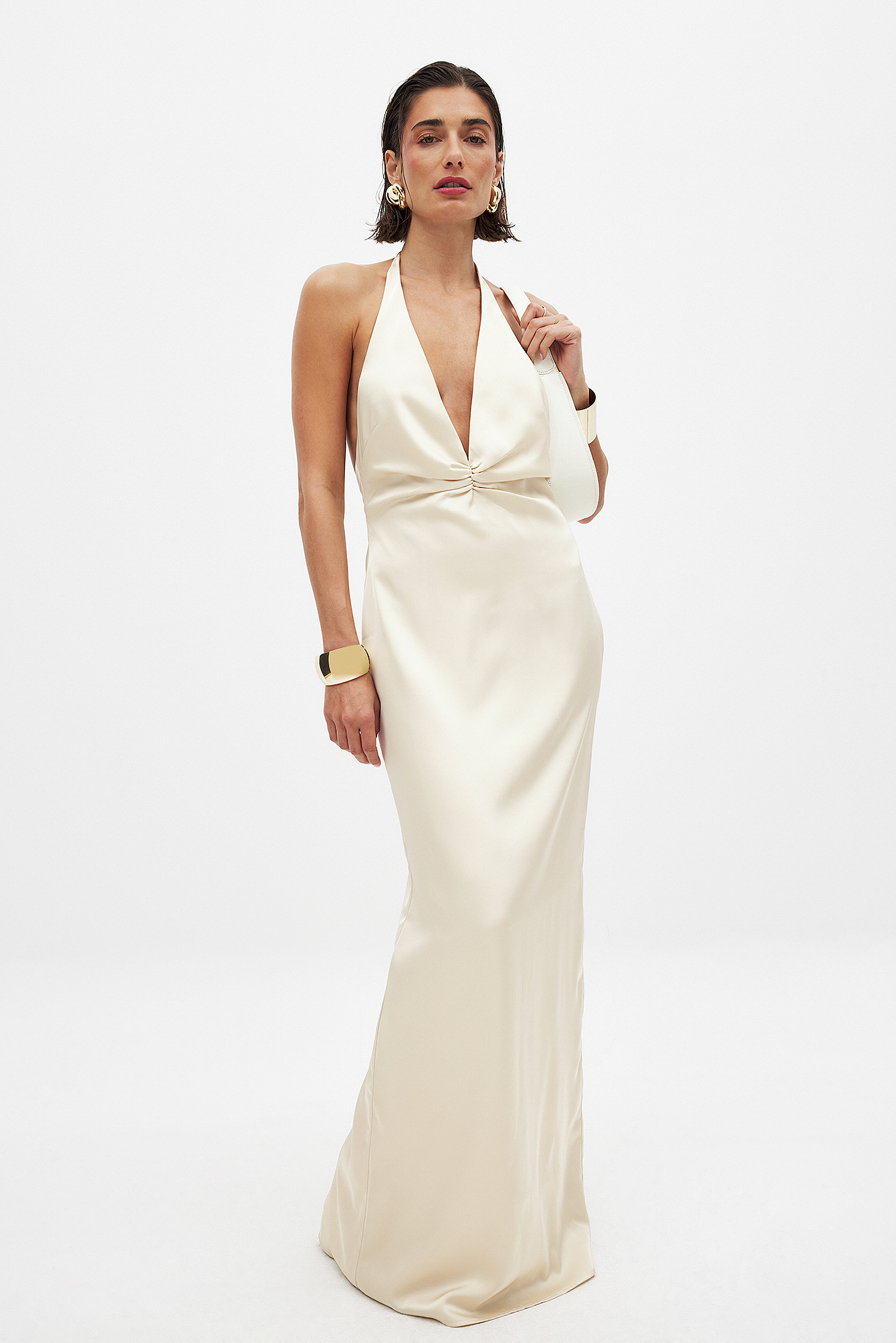 Woven Halterneck Satin Maxi Dress Beige | NA-KD Woven Halterneck Satin Maxi Dress Beige | NA-KD