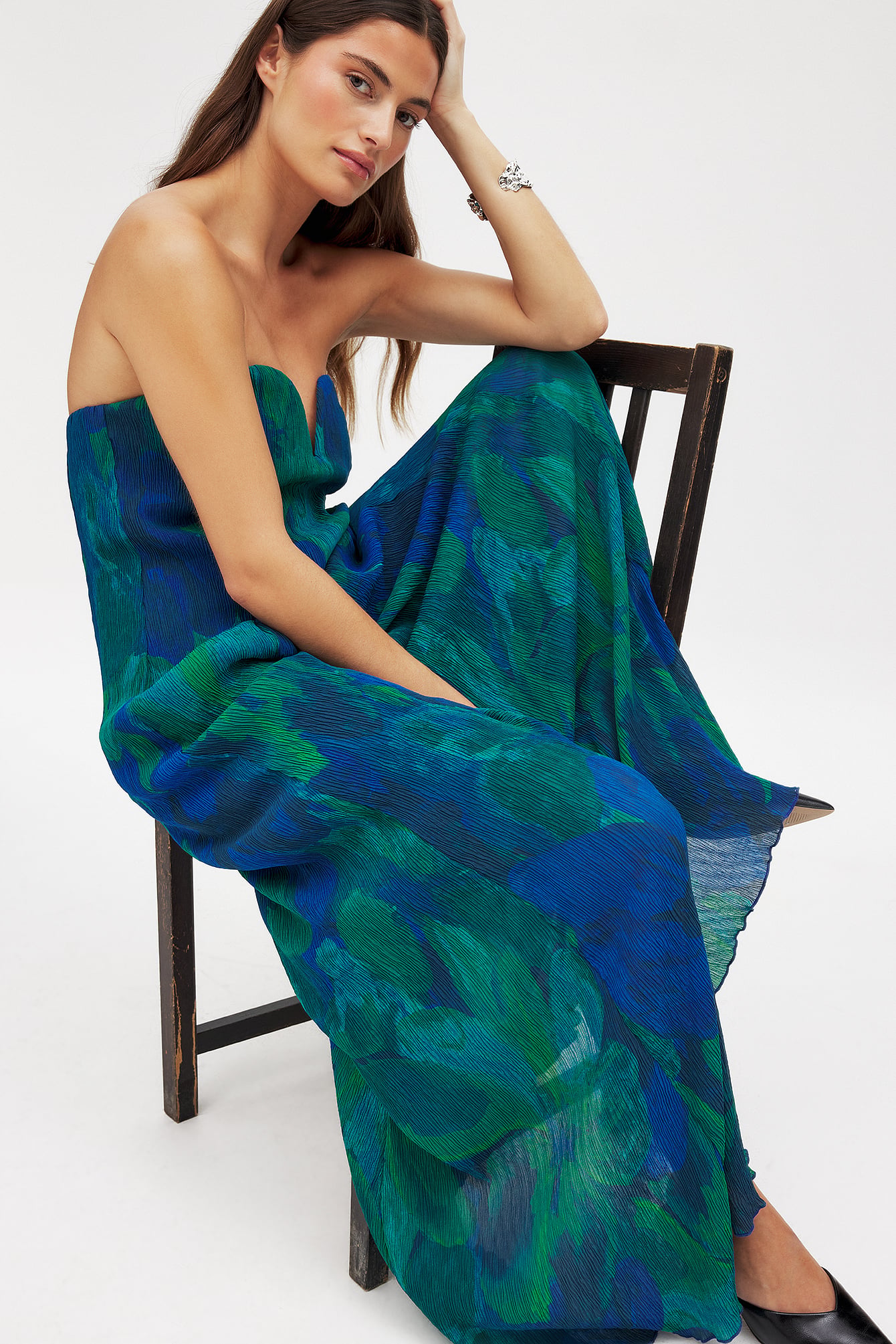 Cotton Heart Print V Neck Wrap Maxi Dress