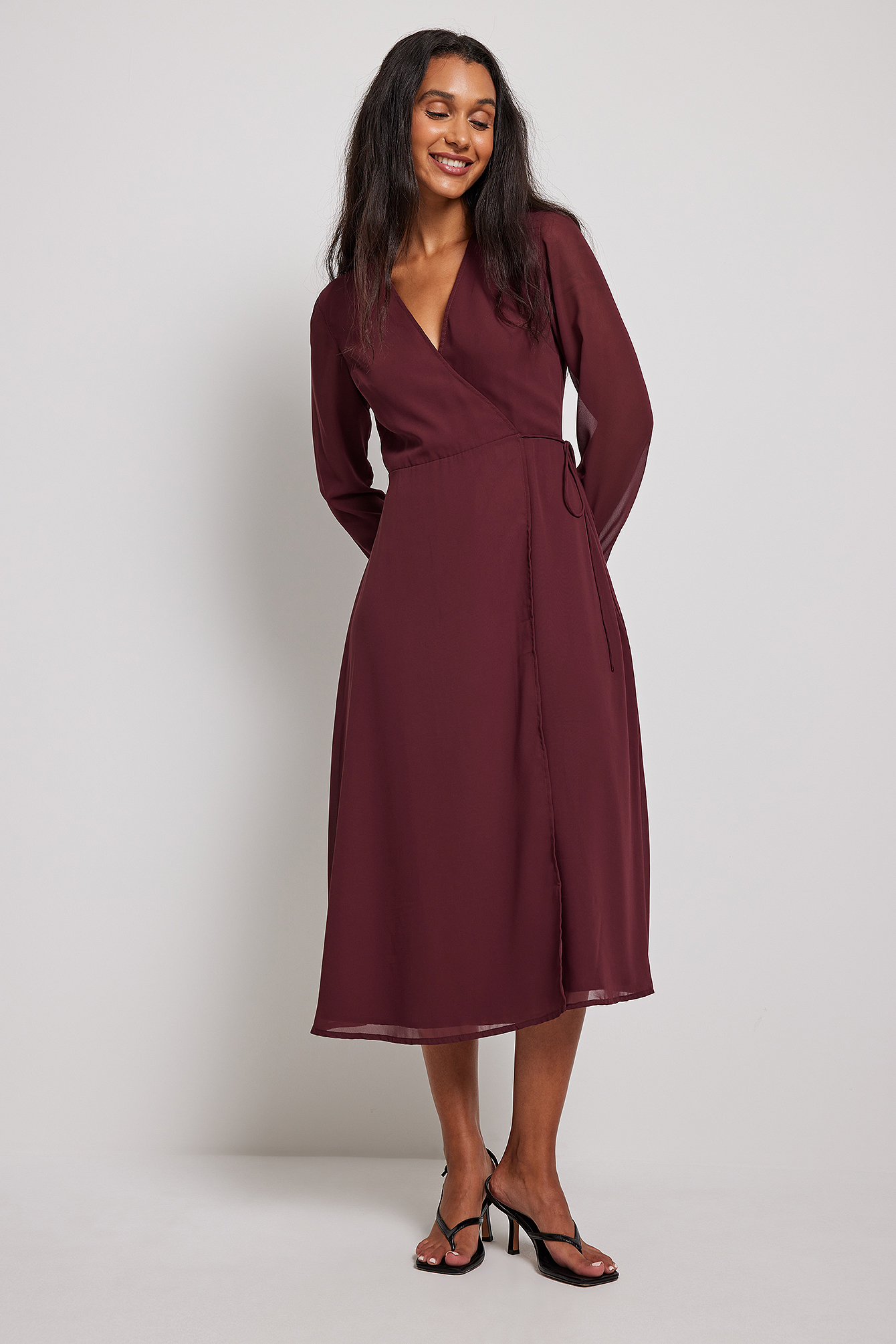 Wrap Long Sleeve Midi Dress Red | na-kd.com