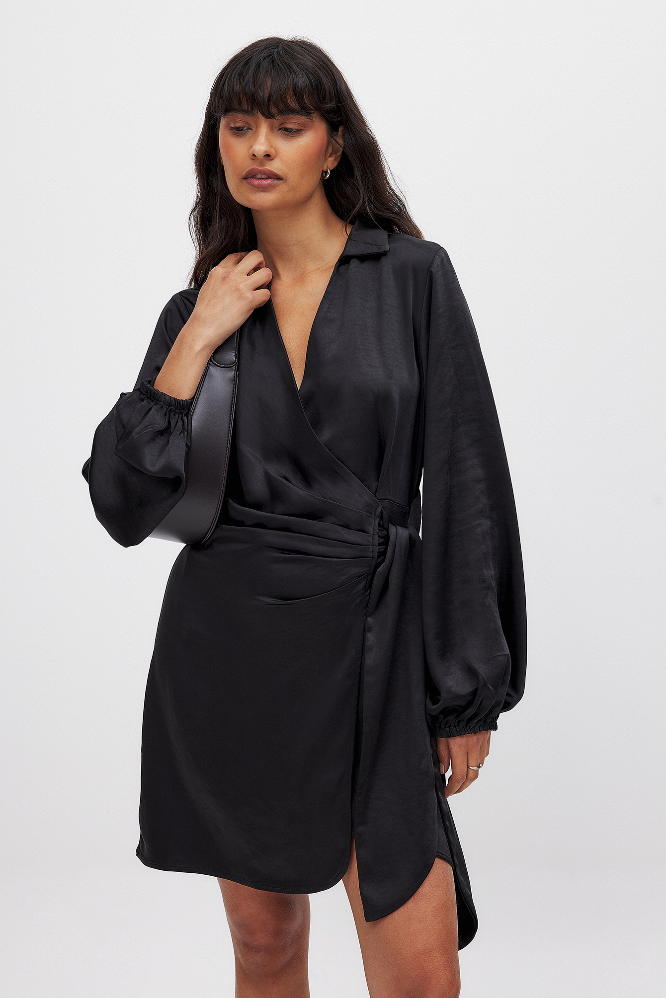 Wrap Satin Mini Dress Black | NA-KD Wrap Satin Mini Dress Black | NA-KD