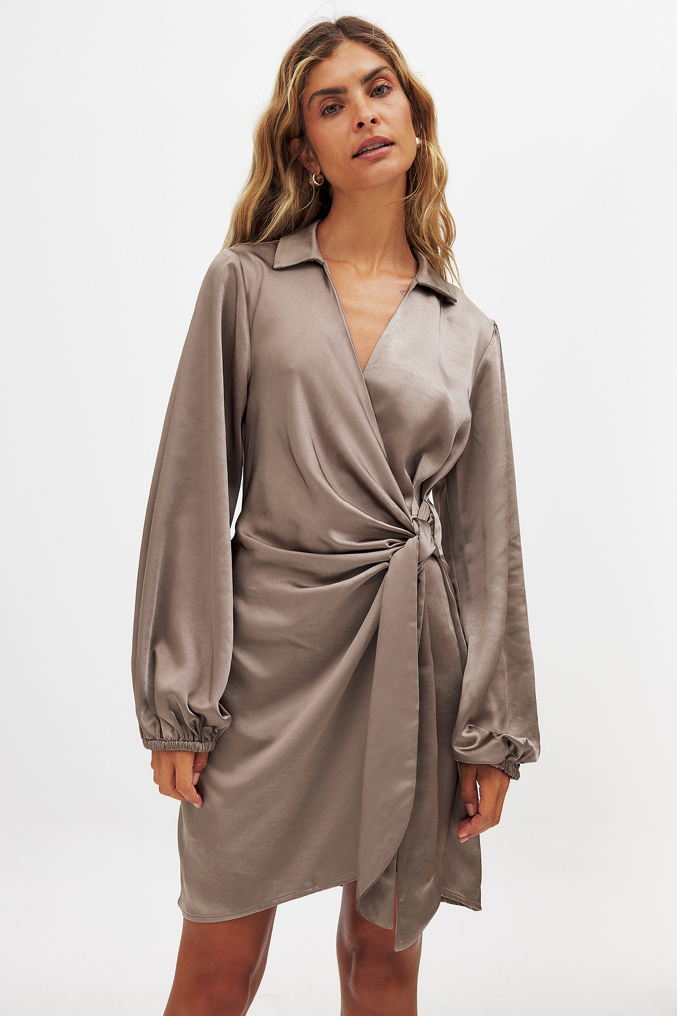 Wrap Satin Dress Burgundy
