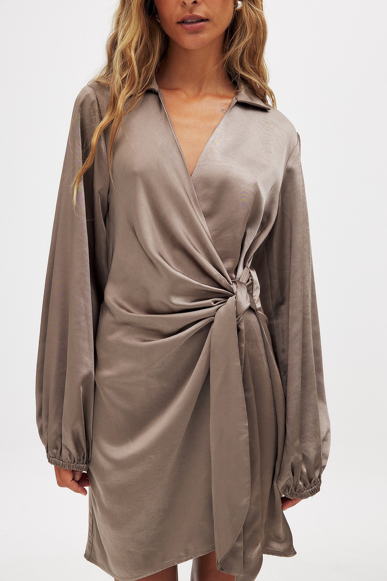 Wrap Satin Mini Dress Brown | NA-KD Wrap Satin Mini Dress Brown | NA-KD